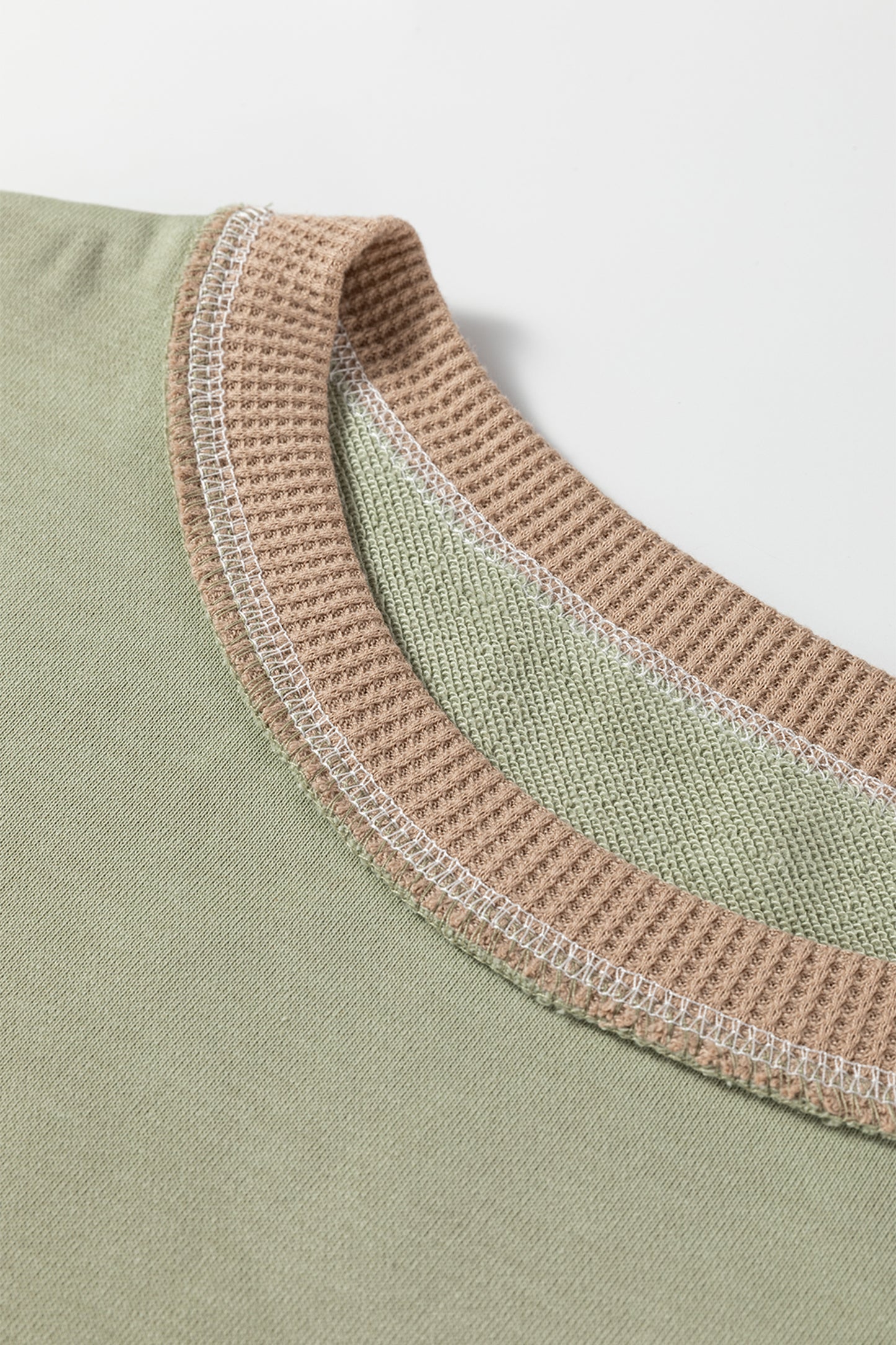 Smoke Green Color Block Mix Texture Waffle Patchwork Oversize Sweatshirt-Tops/Sweatshirts & Hoodies-[Adult]-[Female]-2022 Online Blue Zone Planet