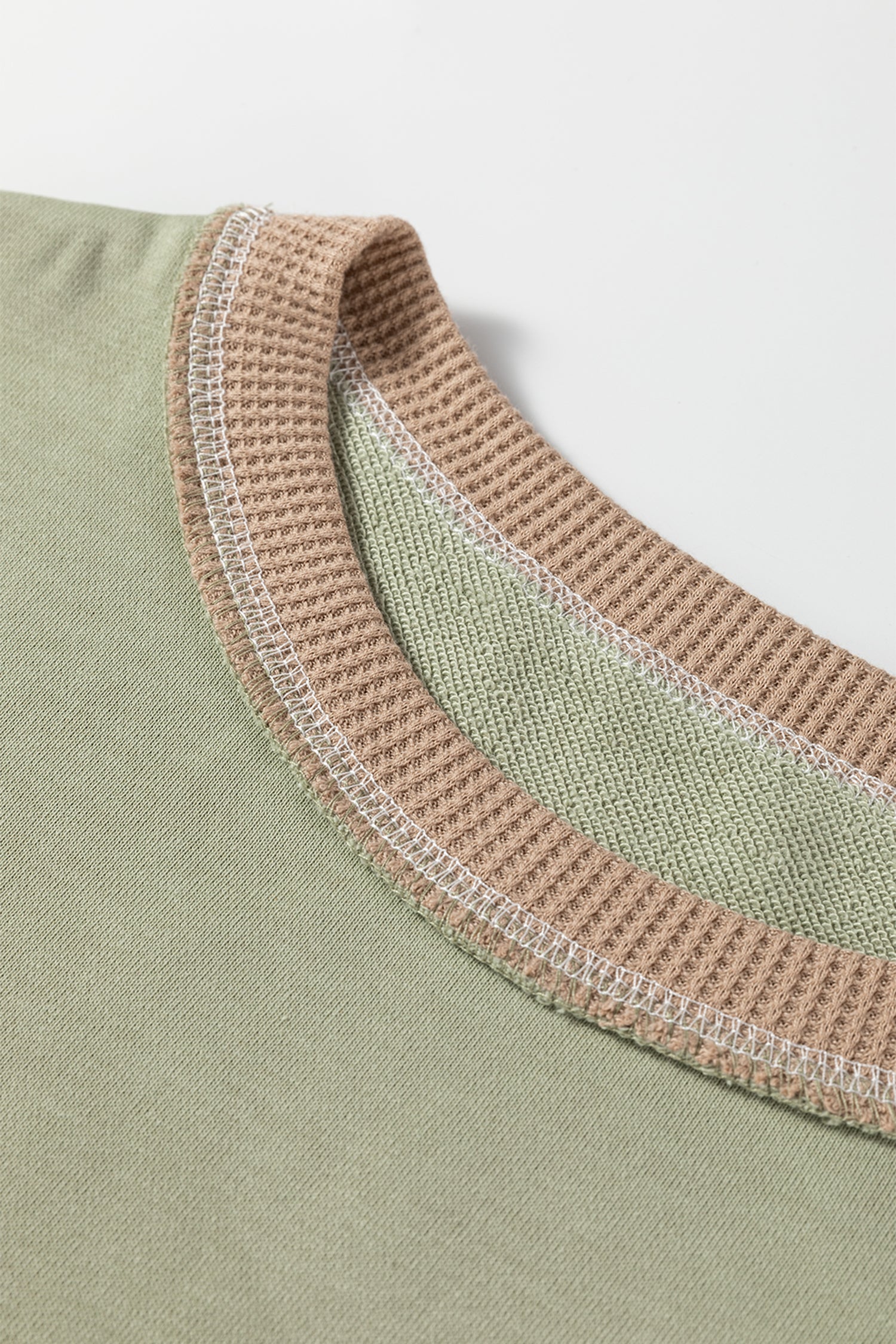 Smoke Green Color Block Mix Texture Waffle Patchwork Oversize Sweatshirt-Tops/Sweatshirts & Hoodies-[Adult]-[Female]-2022 Online Blue Zone Planet