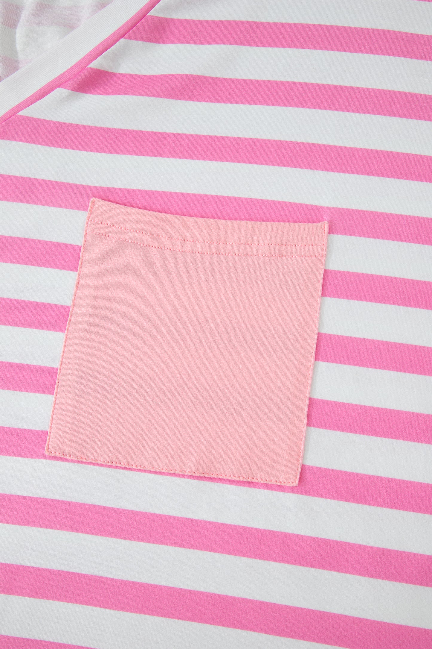 Pink Stripe Colorblock Patched Pocket V Neck Plus Size Tee-Plus Size/Plus Size Tops/Plus Size Tops & Tees-[Adult]-[Female]-2022 Online Blue Zone Planet