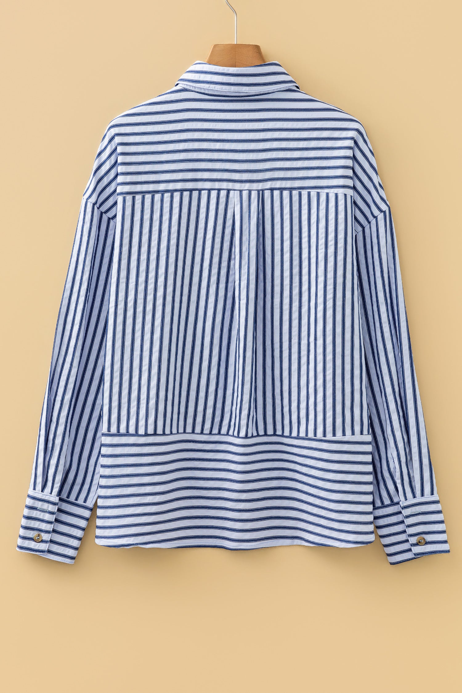 Blue Stripe Button Down Long Sleeve Loose Shirt-Tops/Blouses & Shirts-[Adult]-[Female]-2022 Online Blue Zone Planet