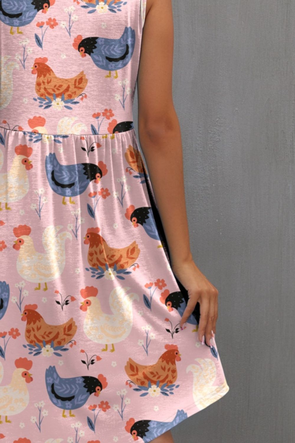 Printed Round Neck Sleeveless Dress-TOPS / DRESSES-[Adult]-[Female]-2022 Online Blue Zone Planet