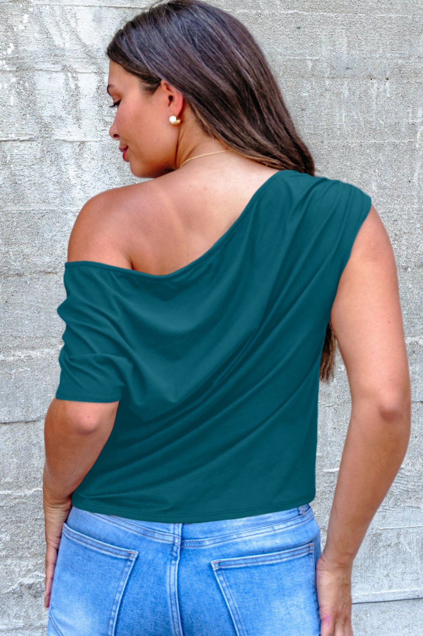 Burgundy Plus Size Solid Color Asymmetric Neck Short Sleeve Blouse-Plus Size/Plus Size Tops/Plus Size Tops & Tees-[Adult]-[Female]-2022 Online Blue Zone Planet