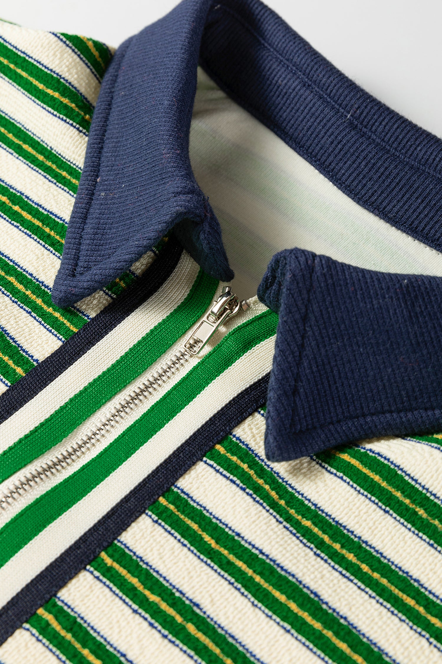 Dark Green Striped Print Contrast Collar Zip V Neck Long Sleeve Top-Tops/Long Sleeve Tops-[Adult]-[Female]-2022 Online Blue Zone Planet