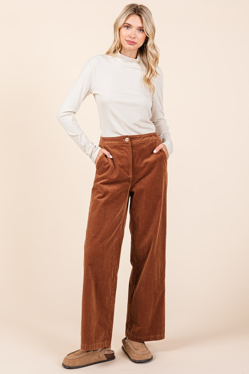 Mittoshop Corduroy Back Elastic Waist Pants-BOTTOMS SIZES SMALL MEDIUM LARGE-[Adult]-[Female]-2022 Online Blue Zone Planet