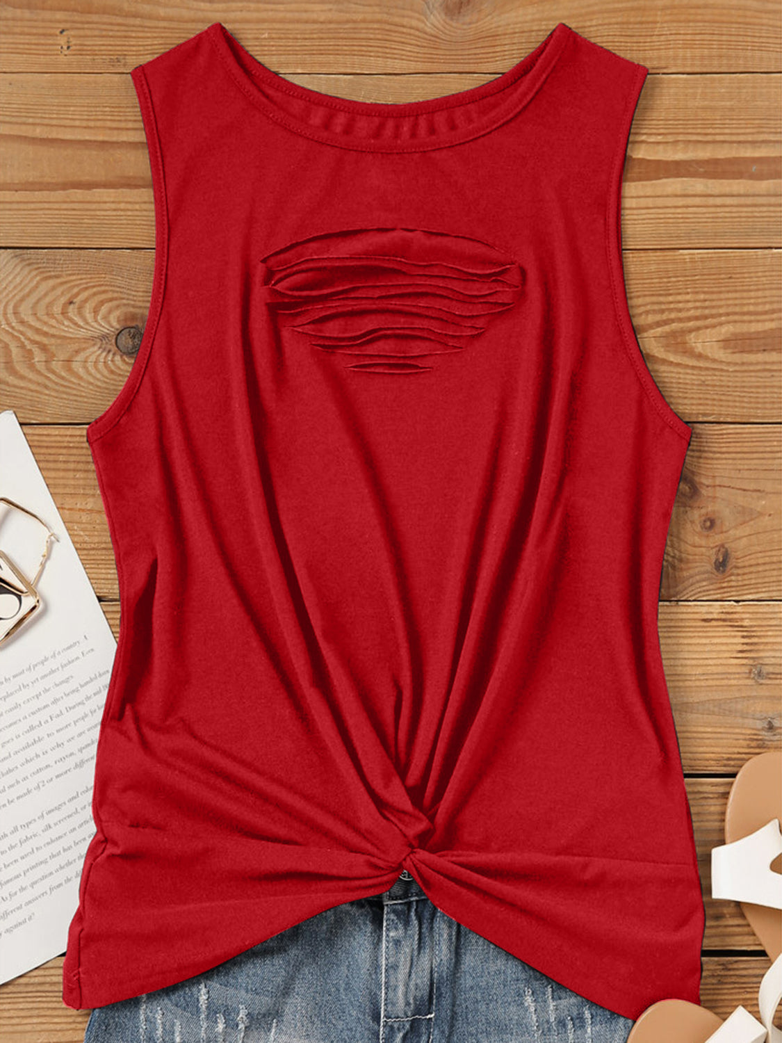 Blue Zone Planet | Cutout Twisted Round Neck Tank-TOPS / DRESSES-[Adult]-[Female]-2022 Online Blue Zone Planet