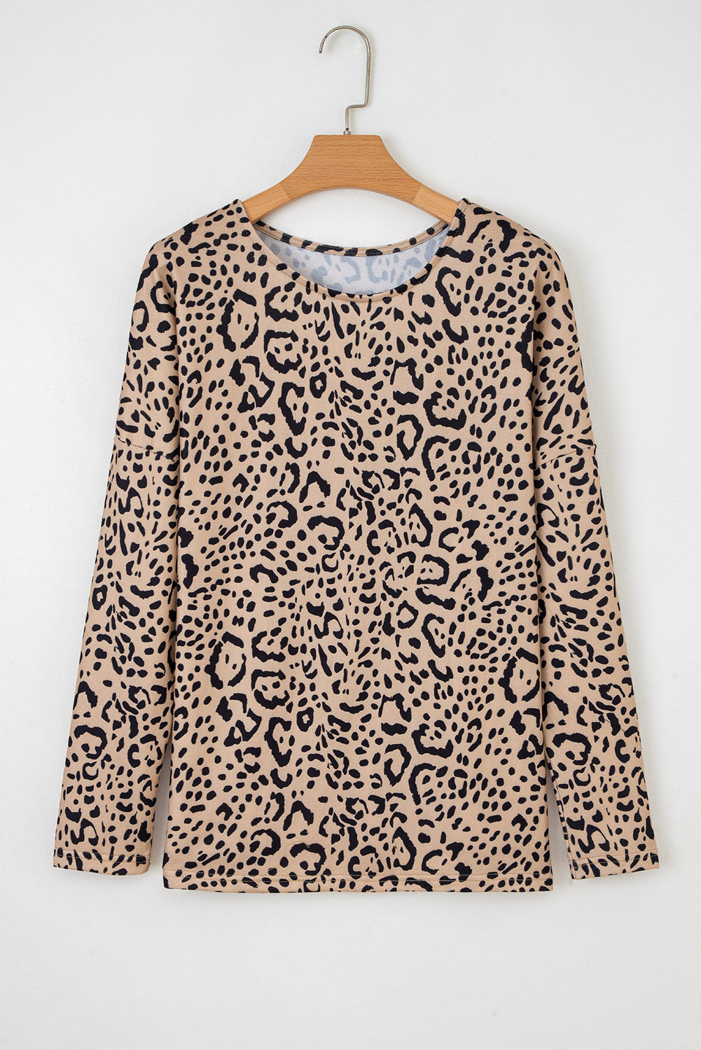 Khaki Leopard Print Long Batwing Sleeve Loose Top-Tops/Long Sleeve Tops-[Adult]-[Female]-2022 Online Blue Zone Planet