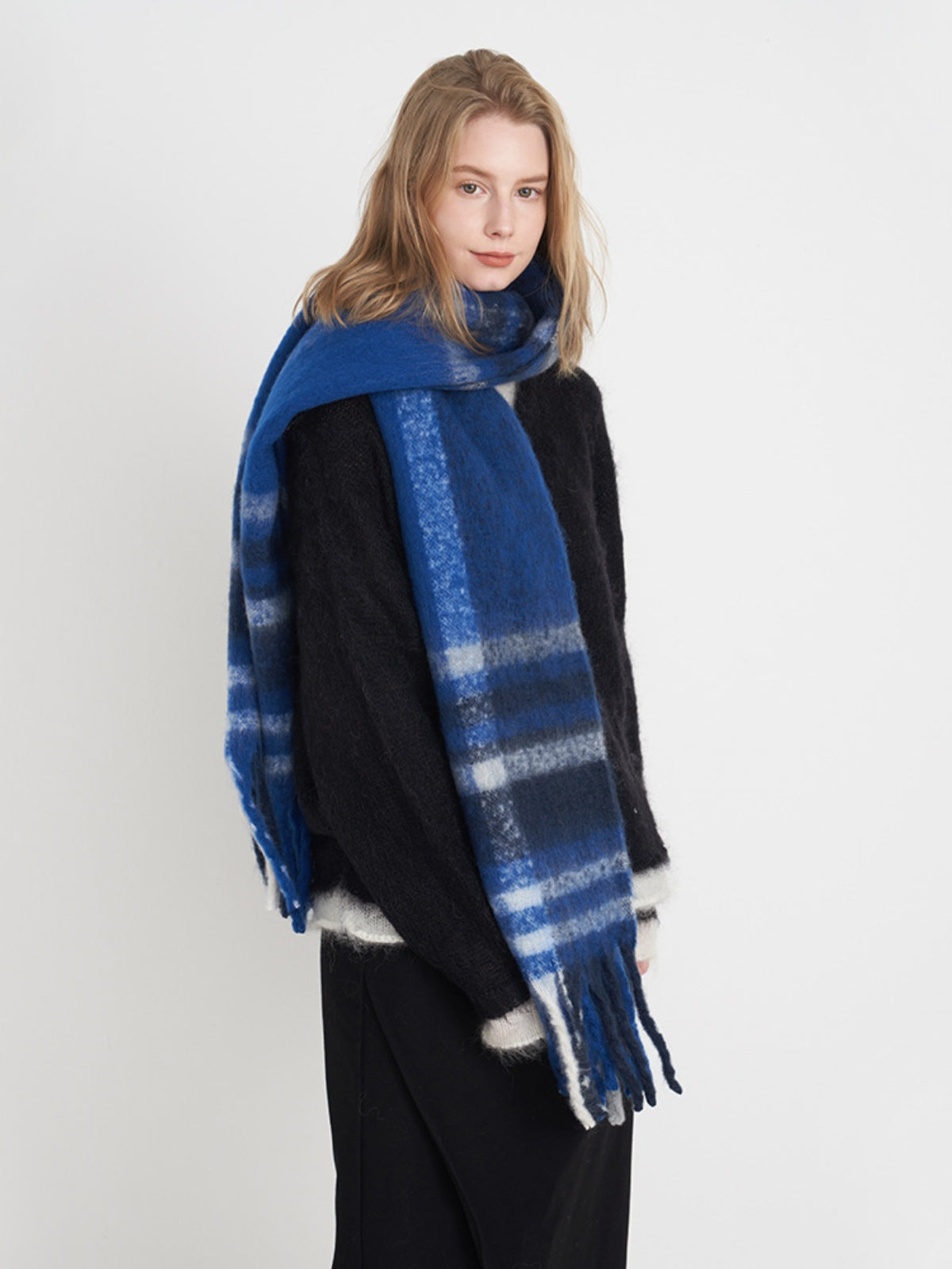 Fringe Plaid Polyester Scarf-SCARVES-[Adult]-[Female]-2022 Online Blue Zone Planet