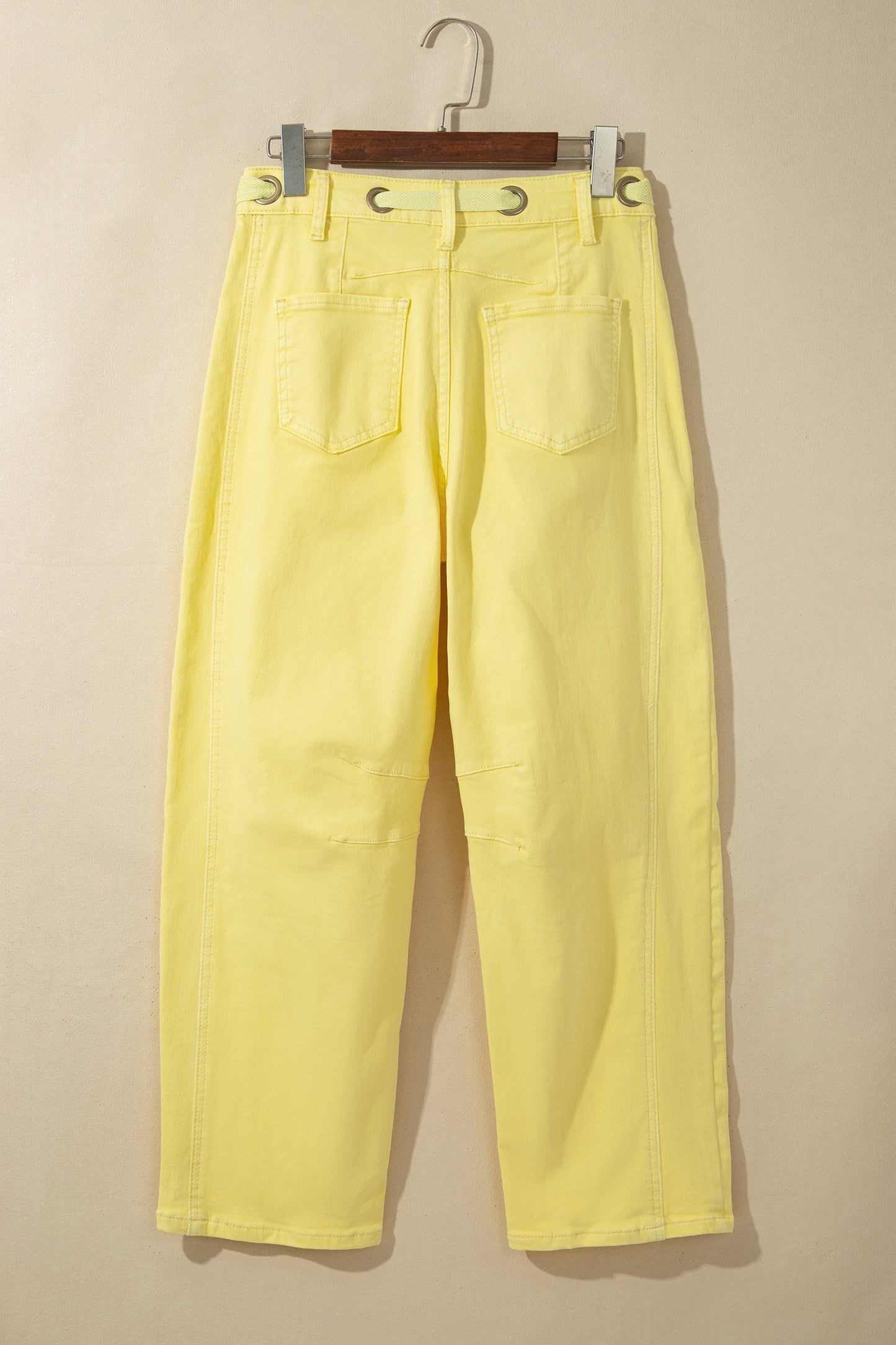 Light Pink Solid Color Grommet Detail Knot Waist Barrel Jeans-Bottoms/Jeans-[Adult]-[Female]-2022 Online Blue Zone Planet
