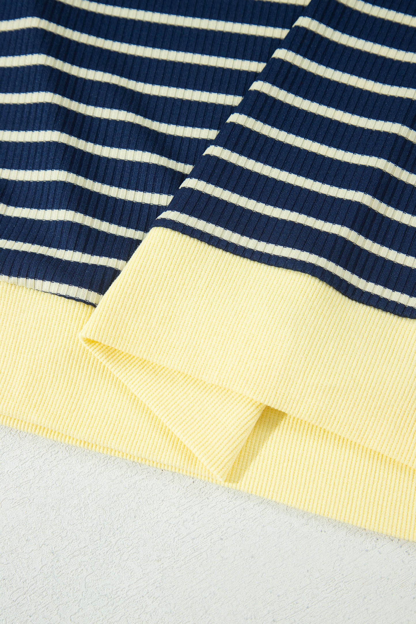 Blue Stripe Color Block Long Sleeve Pullover Ribbed Knit Casual Shorts Set-Two Piece Sets/Short Sets-[Adult]-[Female]-2022 Online Blue Zone Planet