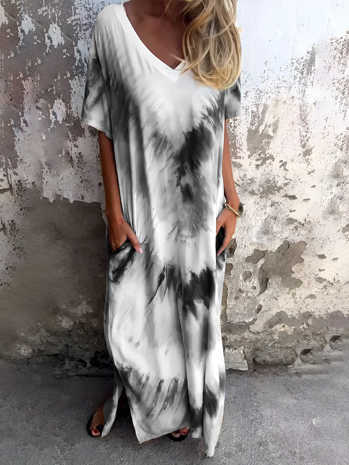 black white tie dye maxi dress Full Size Pocketed Tie-Dye Short Sleeve or a summer night Blazer Bust Size:32 Mourning Dress – DraculaClothing clearance-by-category-dresses