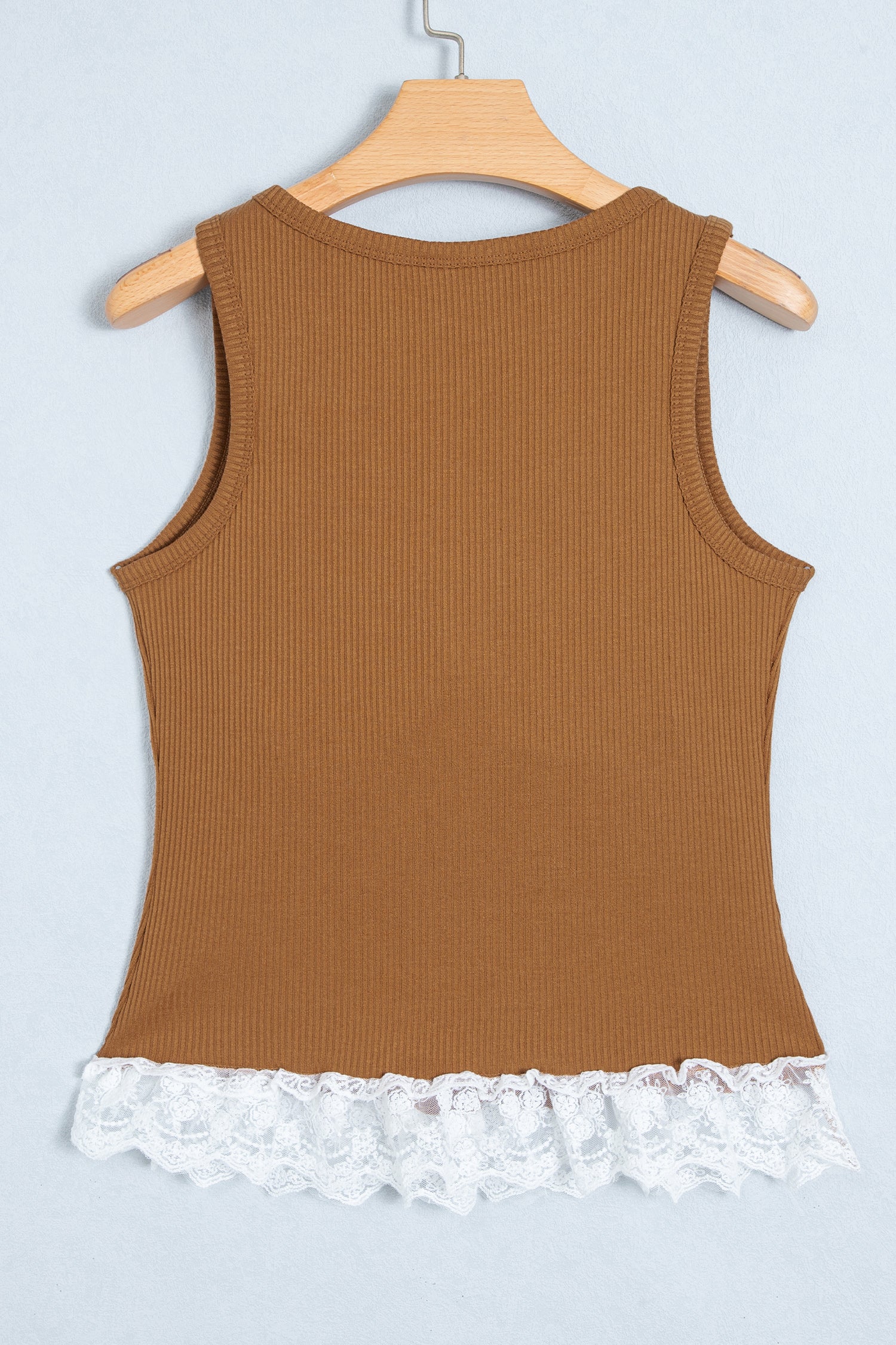 Beige Ribbed Knit Sweet Lace Hem Vest-Tops/Tank Tops-[Adult]-[Female]-2022 Online Blue Zone Planet