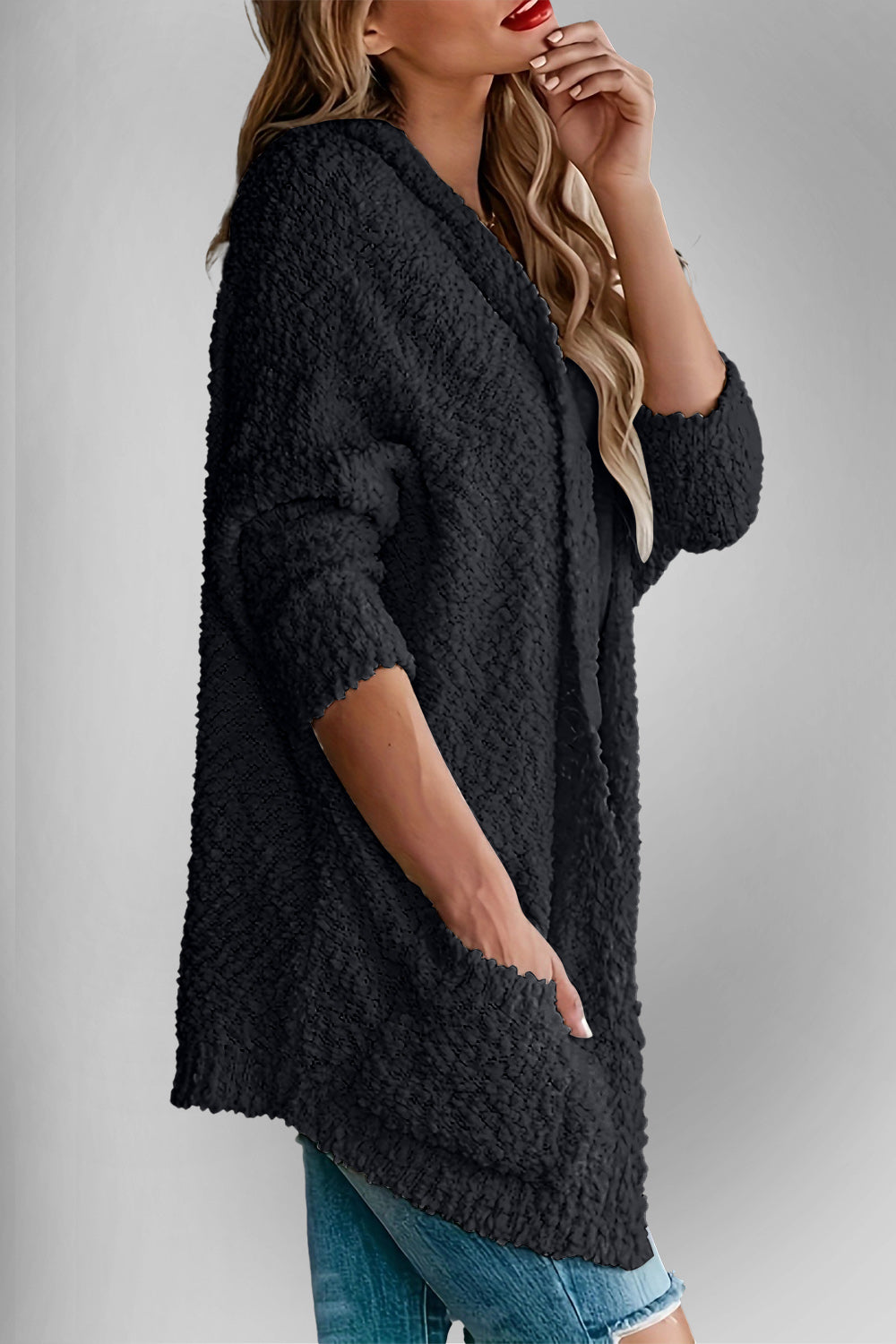 Double Take Pocketed Open Front Long Sleeve Cardigan-TOPS / DRESSES-[Adult]-[Female]-2022 Online Blue Zone Planet