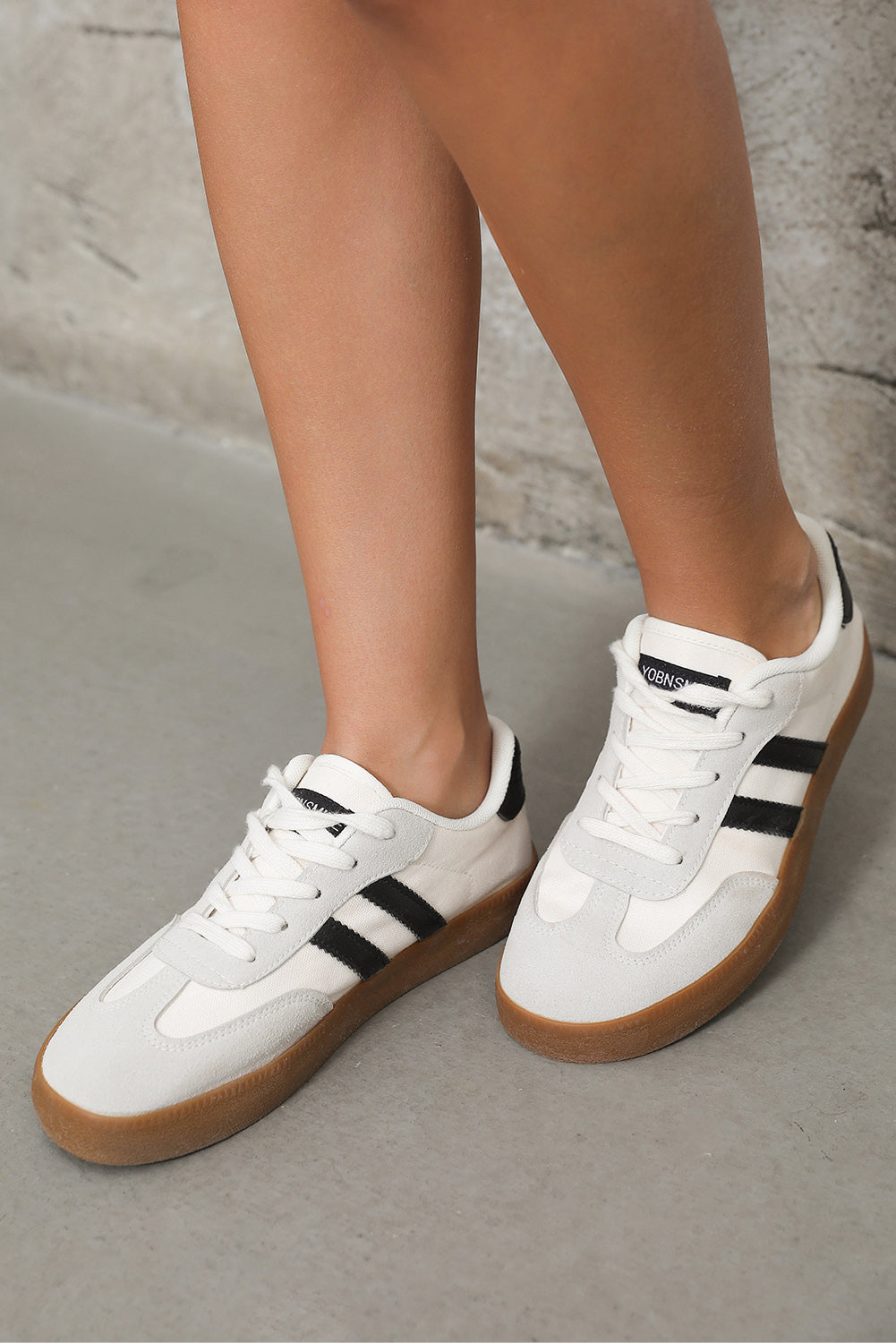 White Striped Lace-up Flat Sneakers-Shoes & Bags/Womens Shoes-[Adult]-[Female]-2022 Online Blue Zone Planet