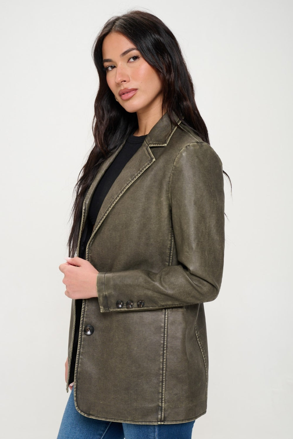 Coalition LA Single-Breasted Vegan Leather Blazer-TOPS / DRESSES-[Adult]-[Female]-2022 Online Blue Zone Planet