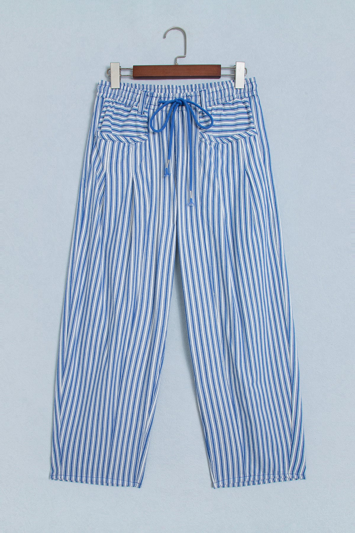 Blue Stripe Drawstring Casual Loose Pants-Bottoms/Pants & Culotte-[Adult]-[Female]-2022 Online Blue Zone Planet