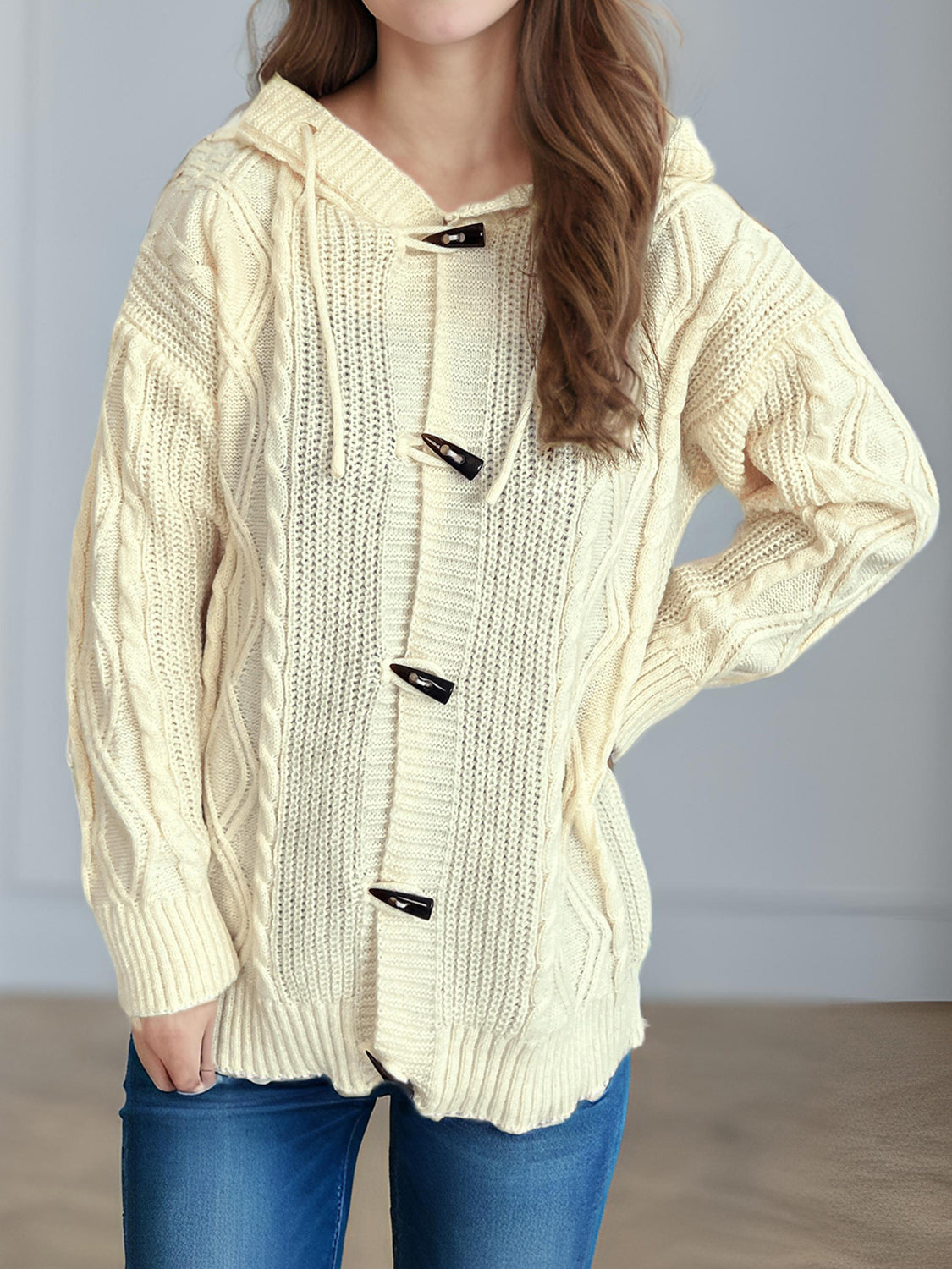 Cable-Knit Long Sleeve Hooded Cardigan-NEW ARRIVALS-[Adult]-[Female]-2022 Online Blue Zone Planet