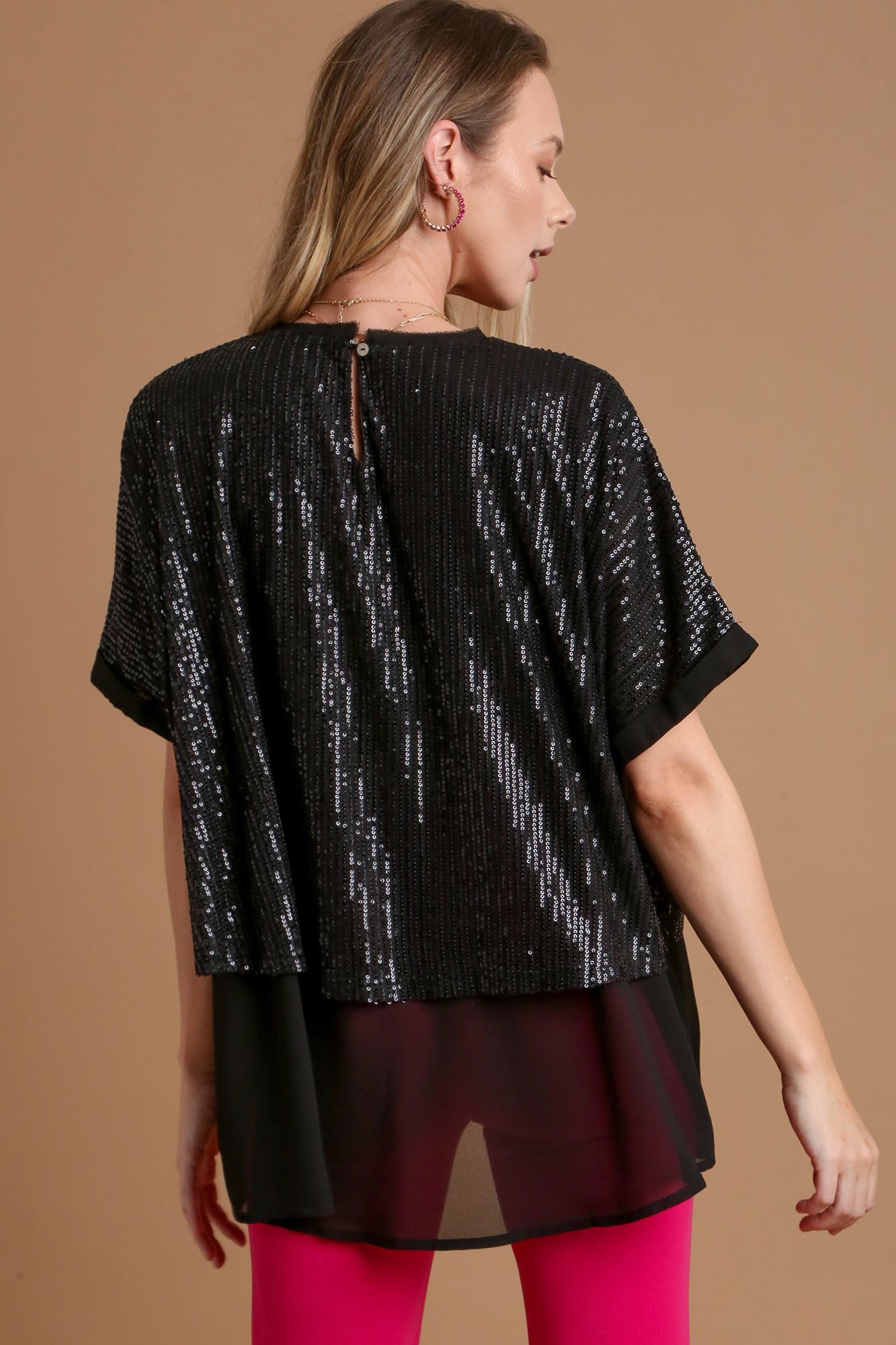 Umgee Sequin Half Sleeve Layered Blouse-TOPS / DRESSES-[Adult]-[Female]-2022 Online Blue Zone Planet