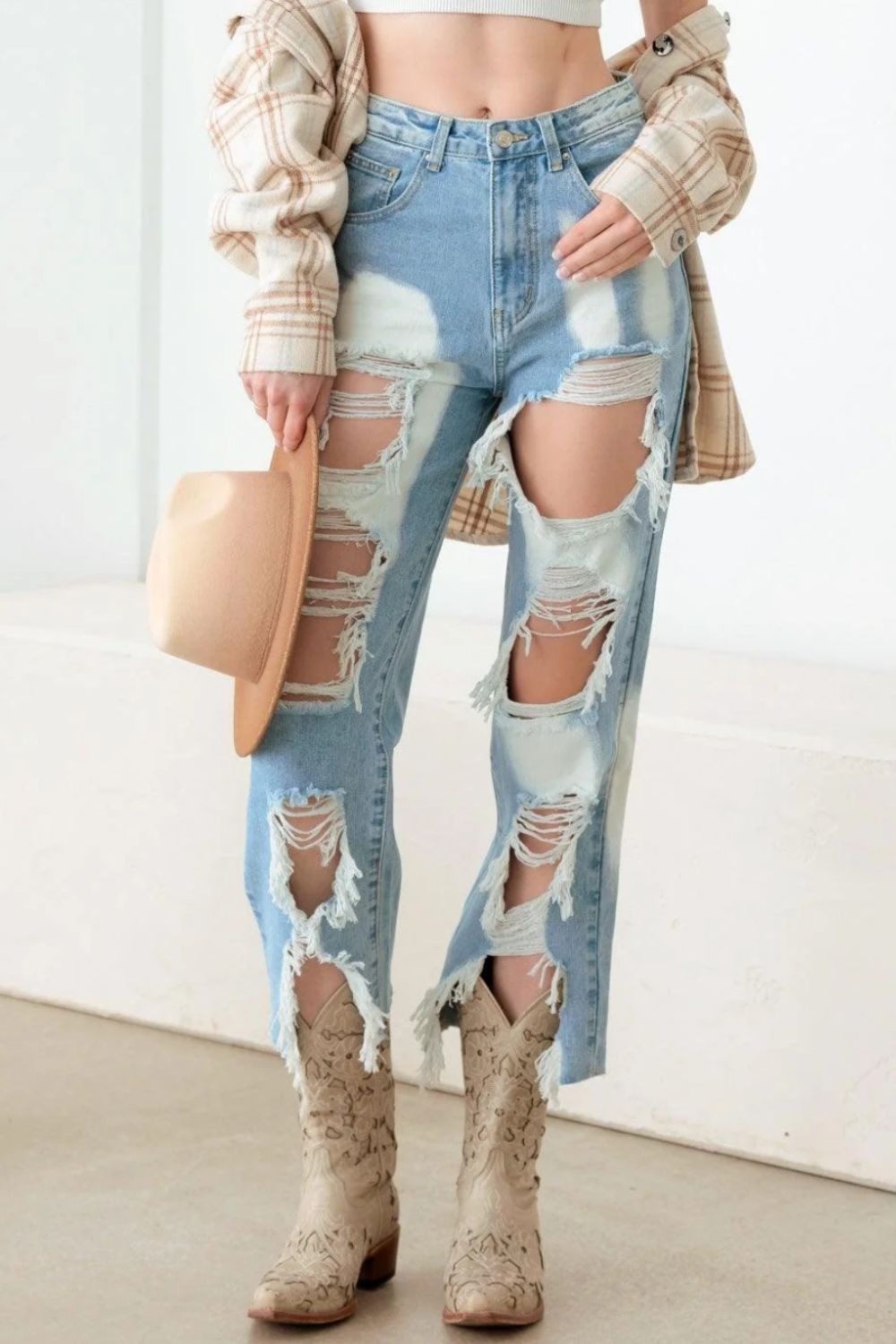 Blue Zone Planet | Litz La Frayed Cut Distressed Jeans-TOPS / DRESSES-[Adult]-[Female]-2022 Online Blue Zone Planet