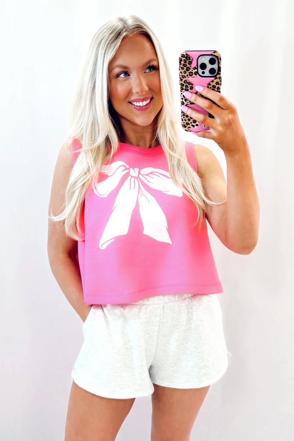 Sachet Pink Bow Print Boxy Fit Tank Top-Tops/Tank Tops-[Adult]-[Female]-2022 Online Blue Zone Planet