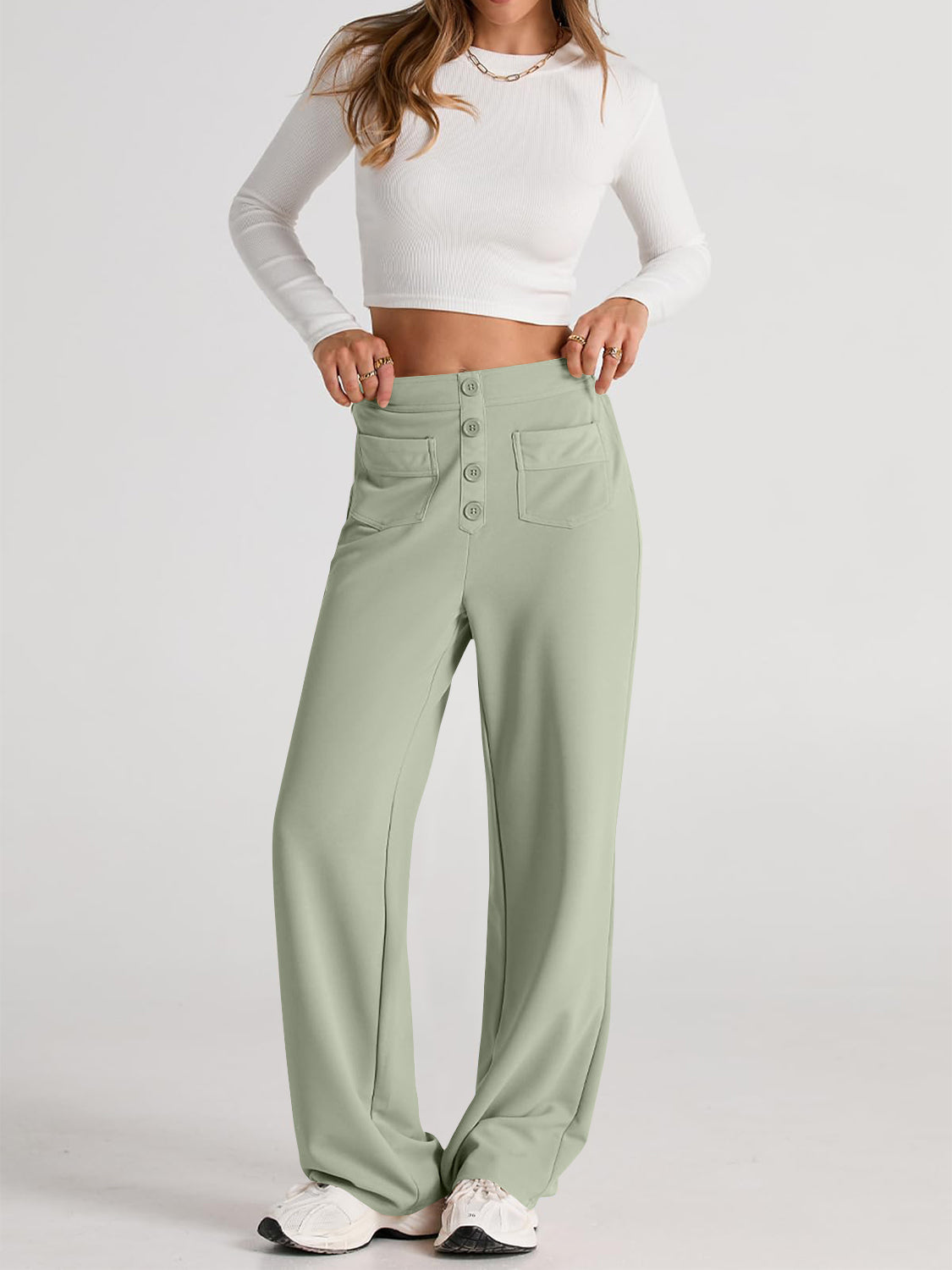 Blue Zone Planet | High Waist Wide Leg Pants-TOPS / DRESSES-[Adult]-[Female]-2022 Online Blue Zone Planet