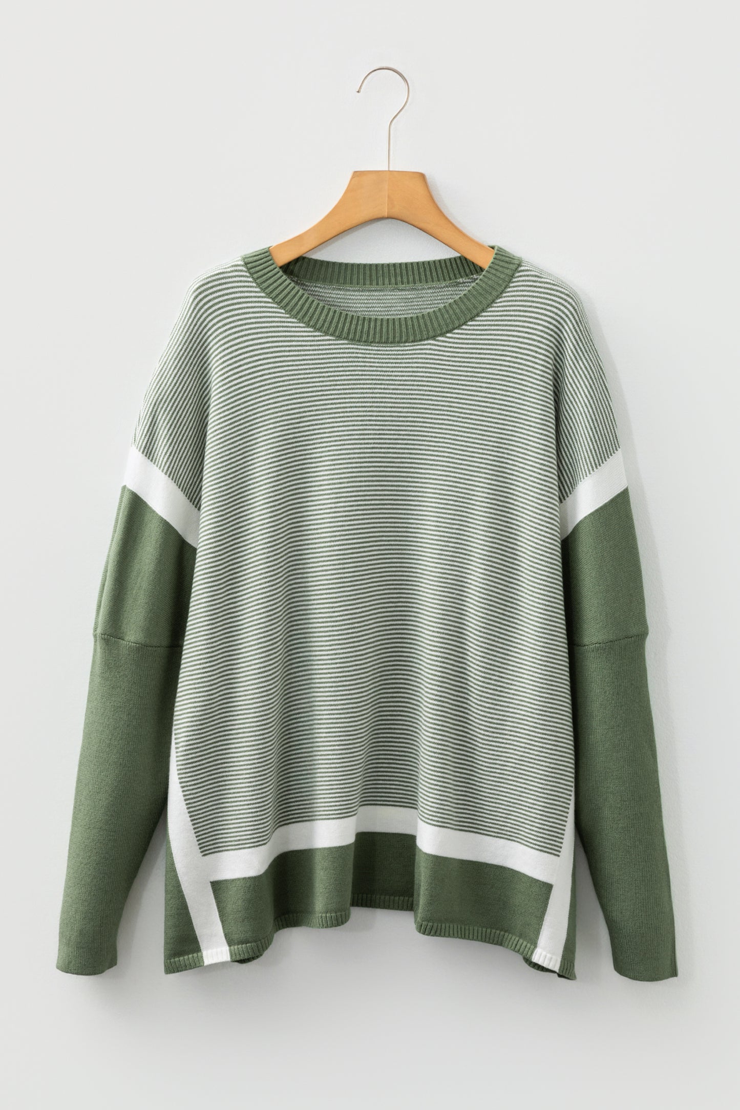 Green Stripe Color Block Patchwork Dolman Oversize Tunic Sweater-Sweaters & Cardigans/Sweaters-[Adult]-[Female]-Green Stripe-XS-2022 Online Blue Zone Planet