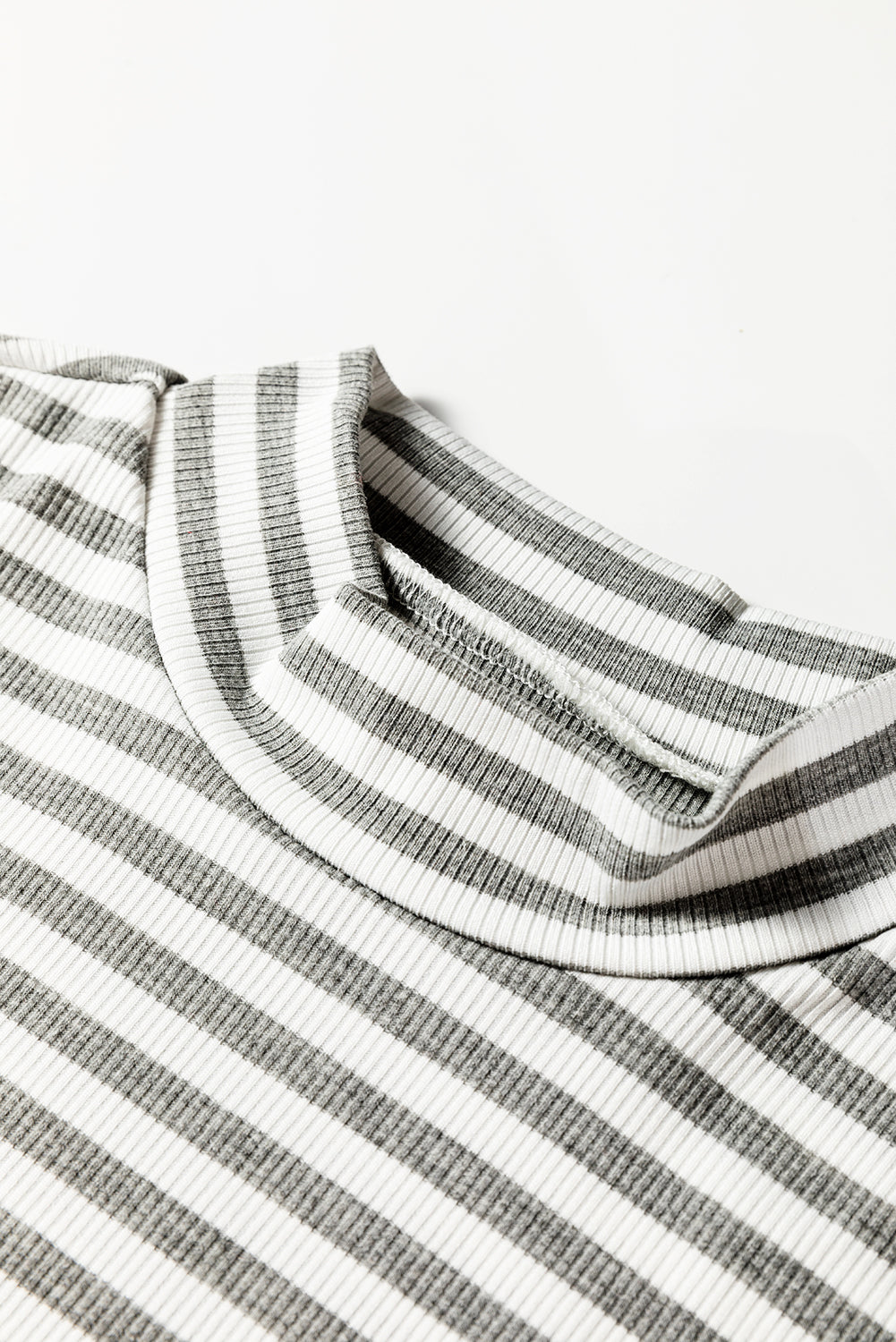Gray Stripe Ribbed High Neck Slim Fit Long Sleeve Top-Tops/Long Sleeve Tops-[Adult]-[Female]-2022 Online Blue Zone Planet