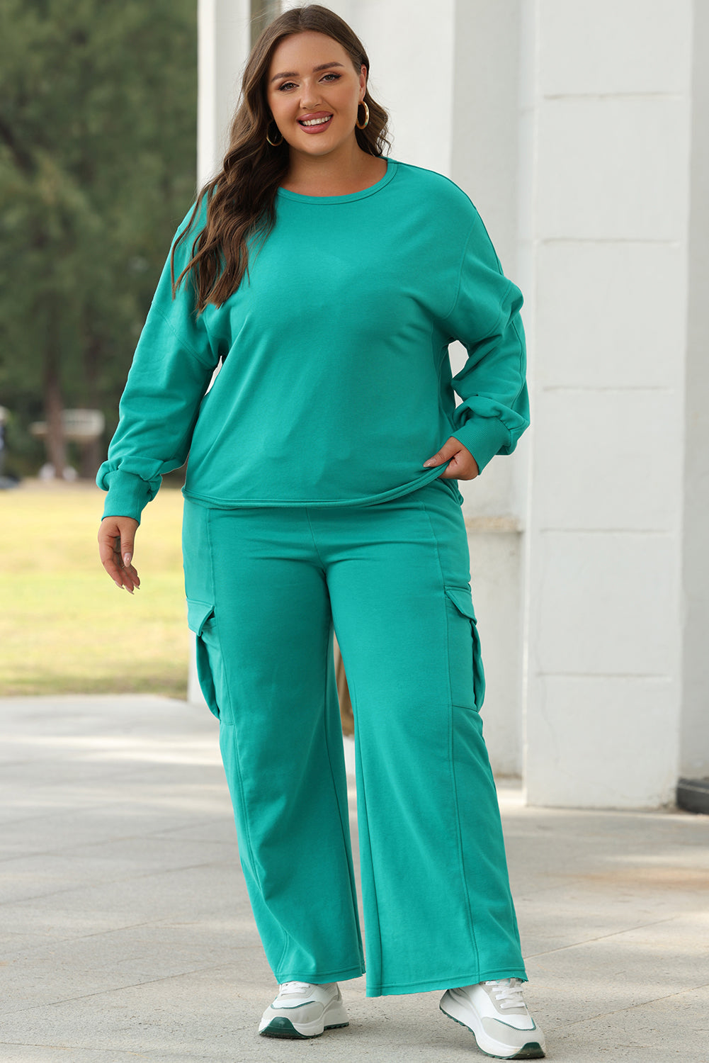 Blue Zone Planet | Solid Color Pullover Top And Cargo Pants Set-Two Piece Sets/Pant Sets-[Adult]-[Female]-2022 Online Blue Zone Planet