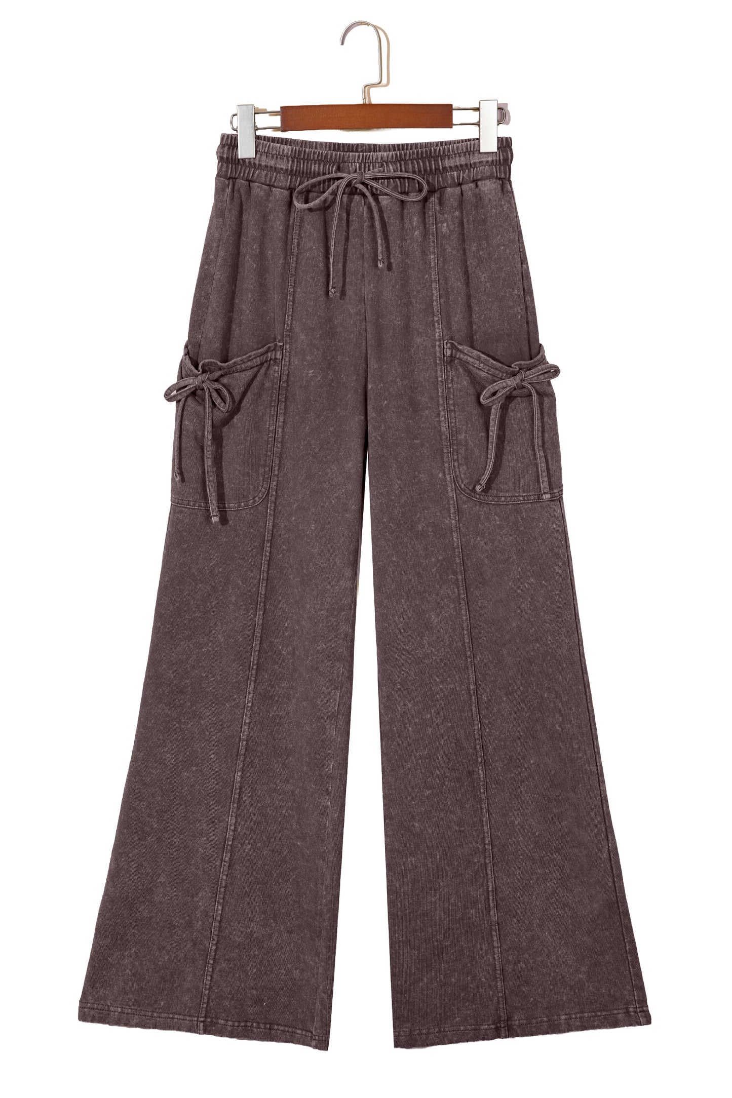 Dark Brown Cotton Mineral Wash Elastic Waist Drawstring Tie Detail Cargo Pants-Bottoms/Pants & Culotte-[Adult]-[Female]-2022 Online Blue Zone Planet