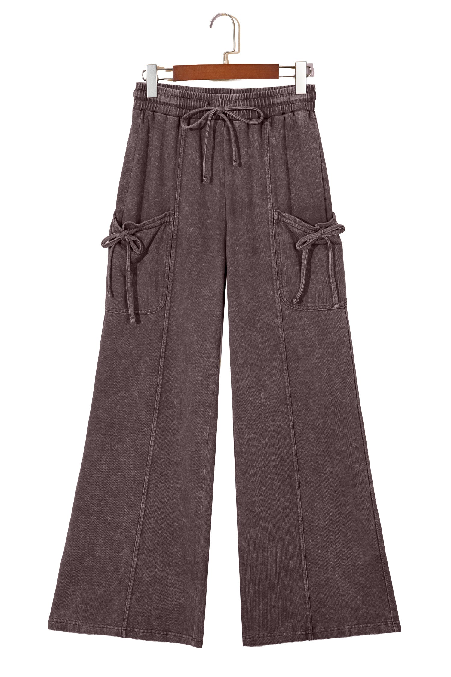 Dark Brown Cotton Mineral Wash Elastic Waist Drawstring Tie Detail Cargo Pants-Bottoms/Pants & Culotte-[Adult]-[Female]-2022 Online Blue Zone Planet