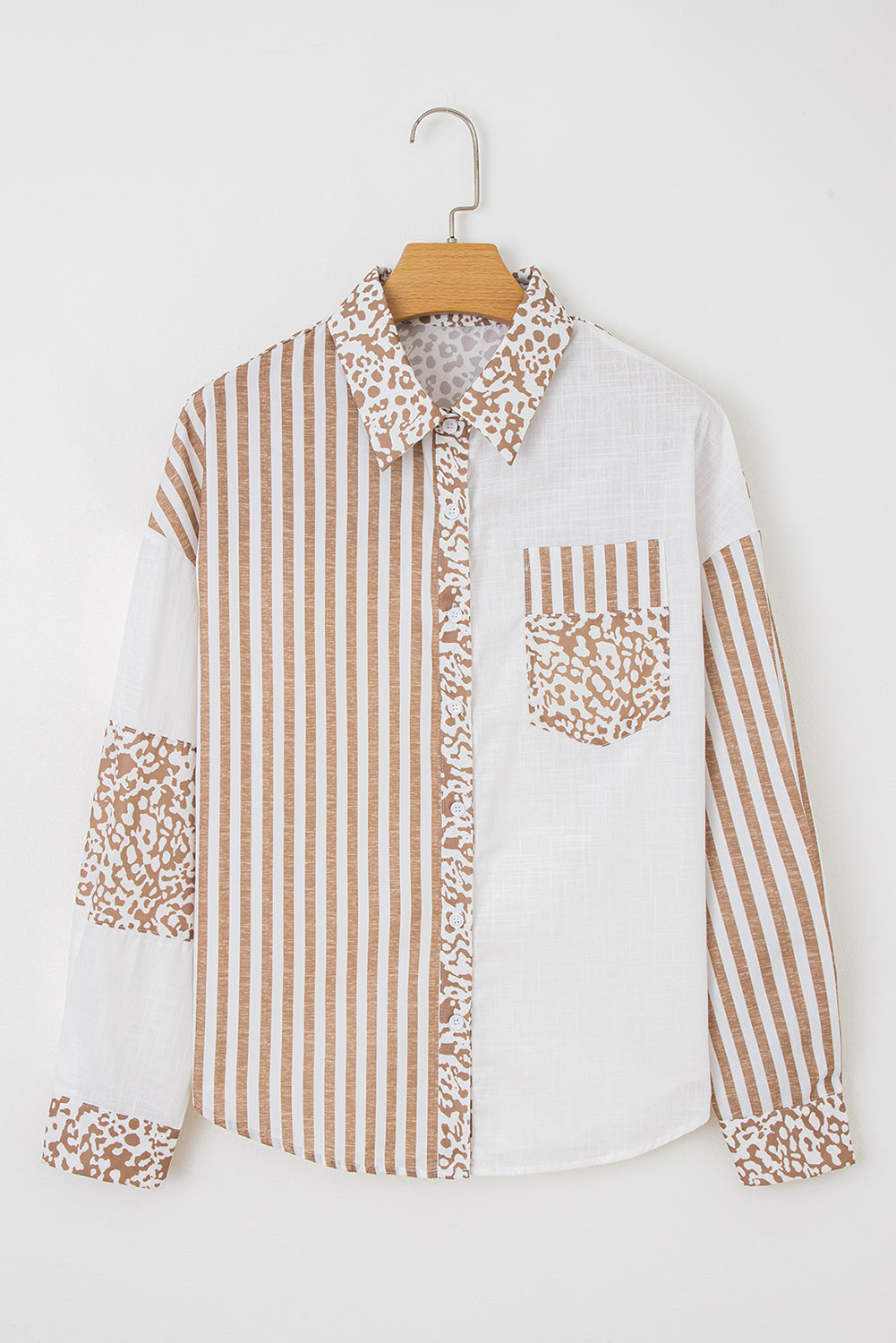 Khaki Leopard Striped Western Casual Shirt-Tops/Blouses & Shirts-[Adult]-[Female]-2022 Online Blue Zone Planet