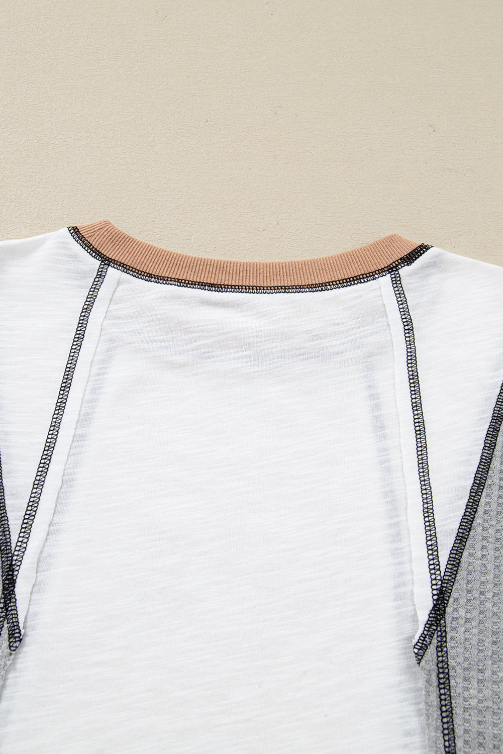 White Contrast Block Mixed Textured Knit Patchwork Casual Top-Tops/Long Sleeve Tops-[Adult]-[Female]-2022 Online Blue Zone Planet