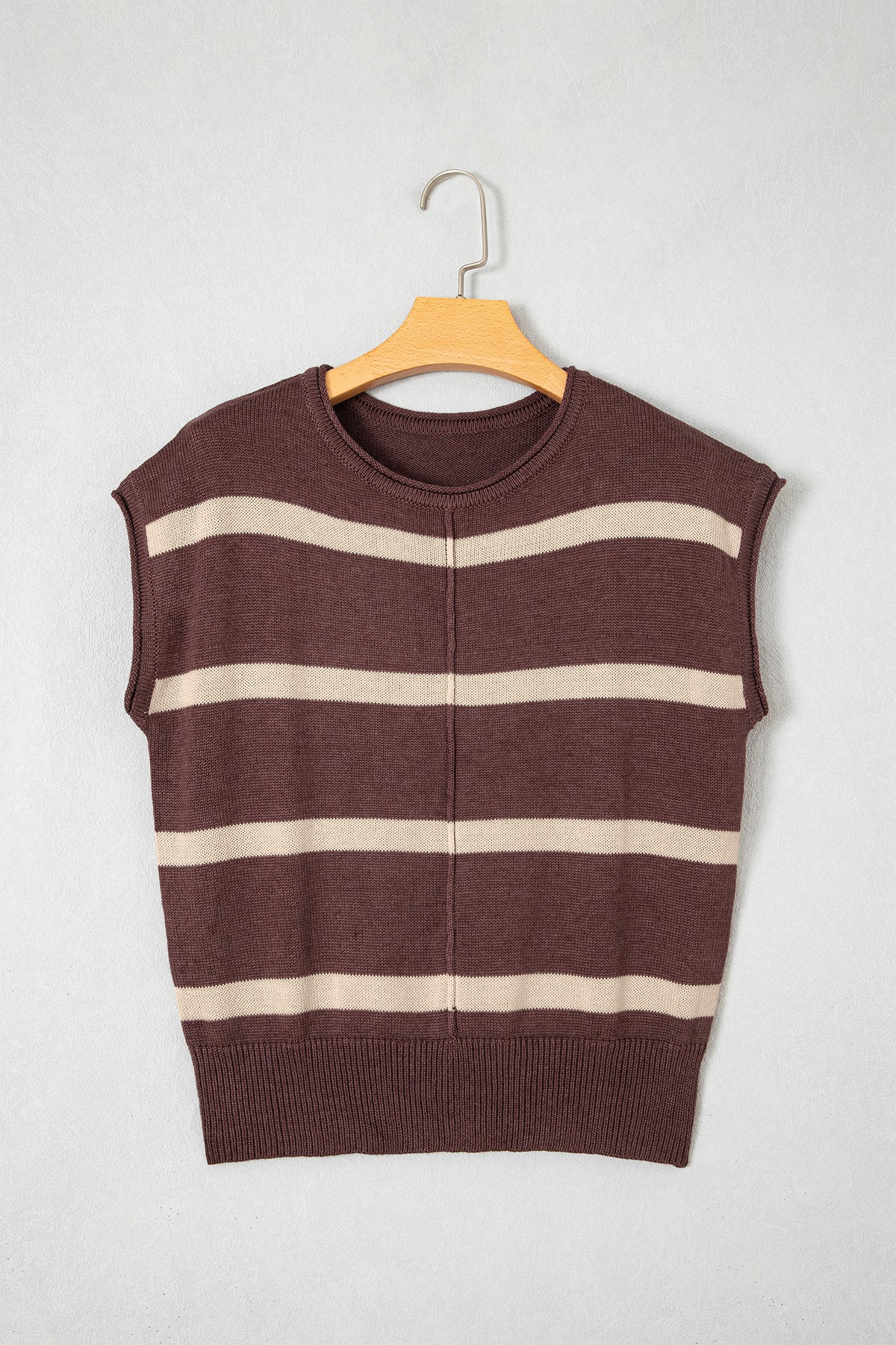 Brown Stripe Knit Western Short Sleeve Sweater-Sweaters & Cardigans/Short Sleeve Sweaters-[Adult]-[Female]-2022 Online Blue Zone Planet
