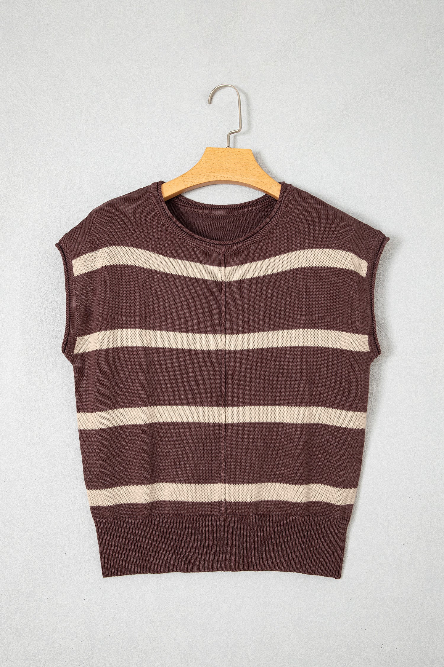 Brown Stripe Knit Western Short Sleeve Sweater-Sweaters & Cardigans/Short Sleeve Sweaters-[Adult]-[Female]-2022 Online Blue Zone Planet