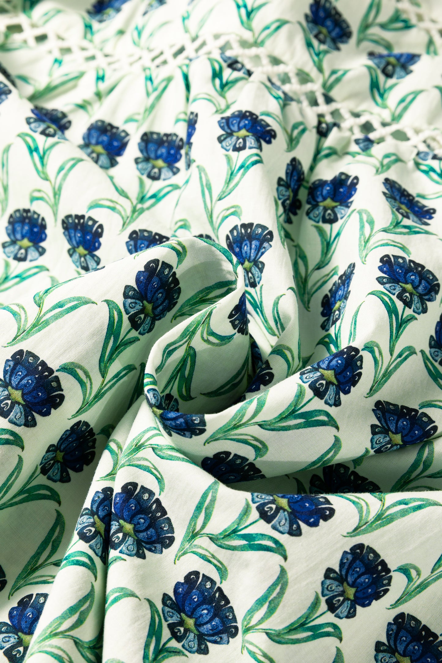 Green Floral Print Lace Detail Ruffle Trim Long Sleeve Blouse-Tops/Blouses & Shirts-[Adult]-[Female]-2022 Online Blue Zone Planet