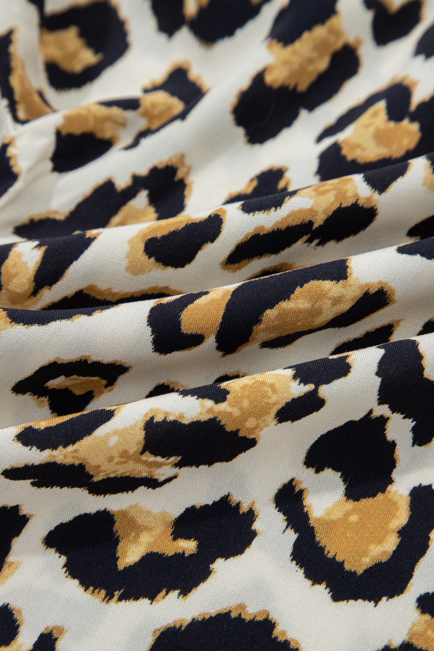 Khaki Mixed Leopard Patchwork 3/4 Sleeve Loose Shirt-Tops/Blouses & Shirts-[Adult]-[Female]-2022 Online Blue Zone Planet