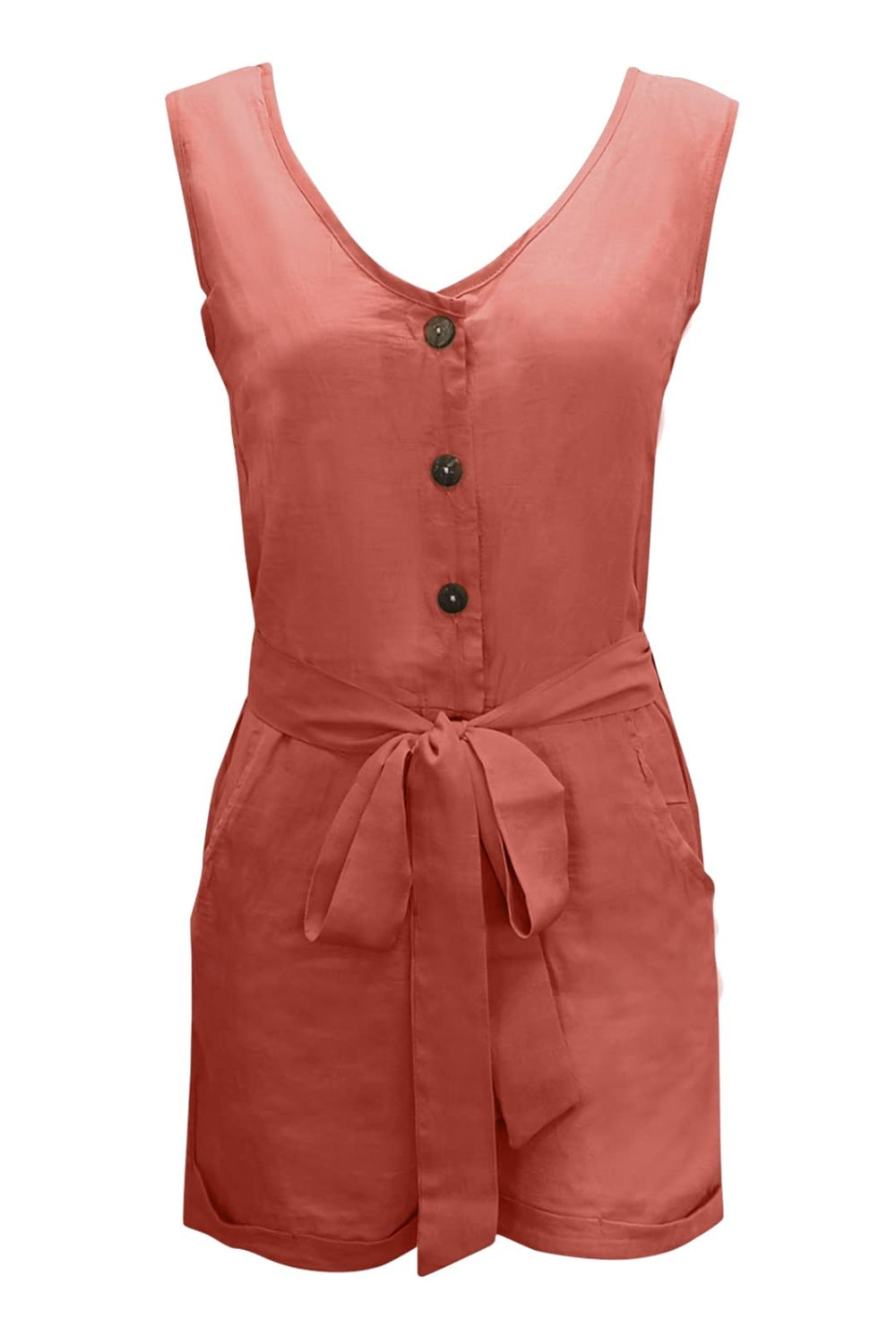 Full Size Tied V-Neck Sleeveless Romper with Pockets-TOPS / DRESSES-[Adult]-[Female]-2022 Online Blue Zone Planet