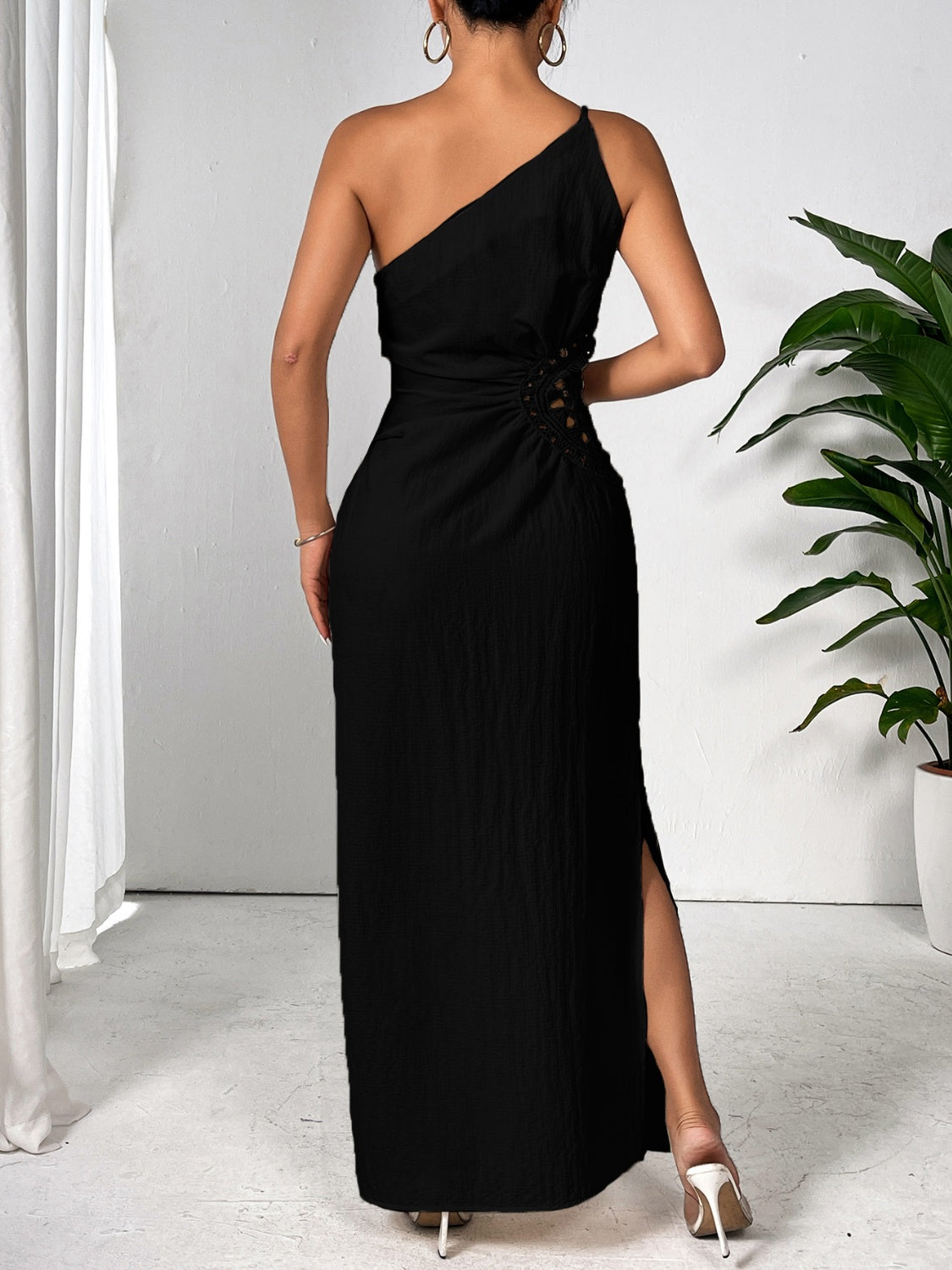 Slit One Shoulder Sleeveless Maxi Dress-TOPS / DRESSES-[Adult]-[Female]-2022 Online Blue Zone Planet