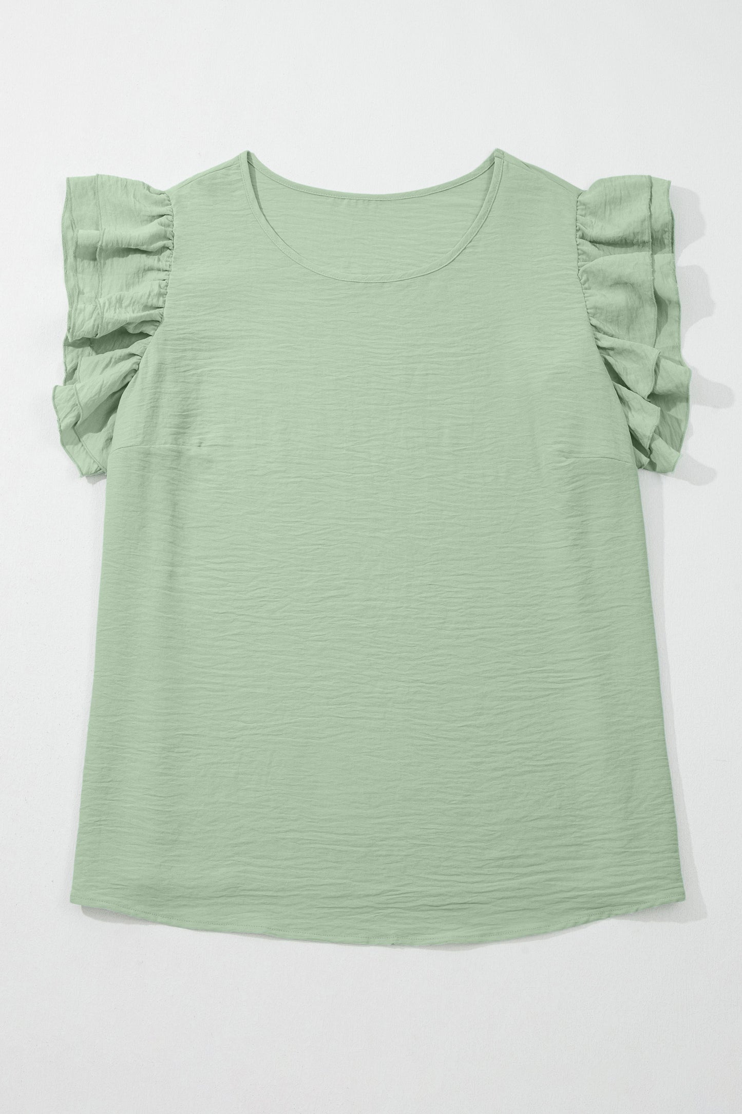 Clearly Aqua Plus Size Crew Neck Ruffle Sleeve Top-Plus Size/Plus Size Tops/Plus Size Tops & Tees-[Adult]-[Female]-2022 Online Blue Zone Planet