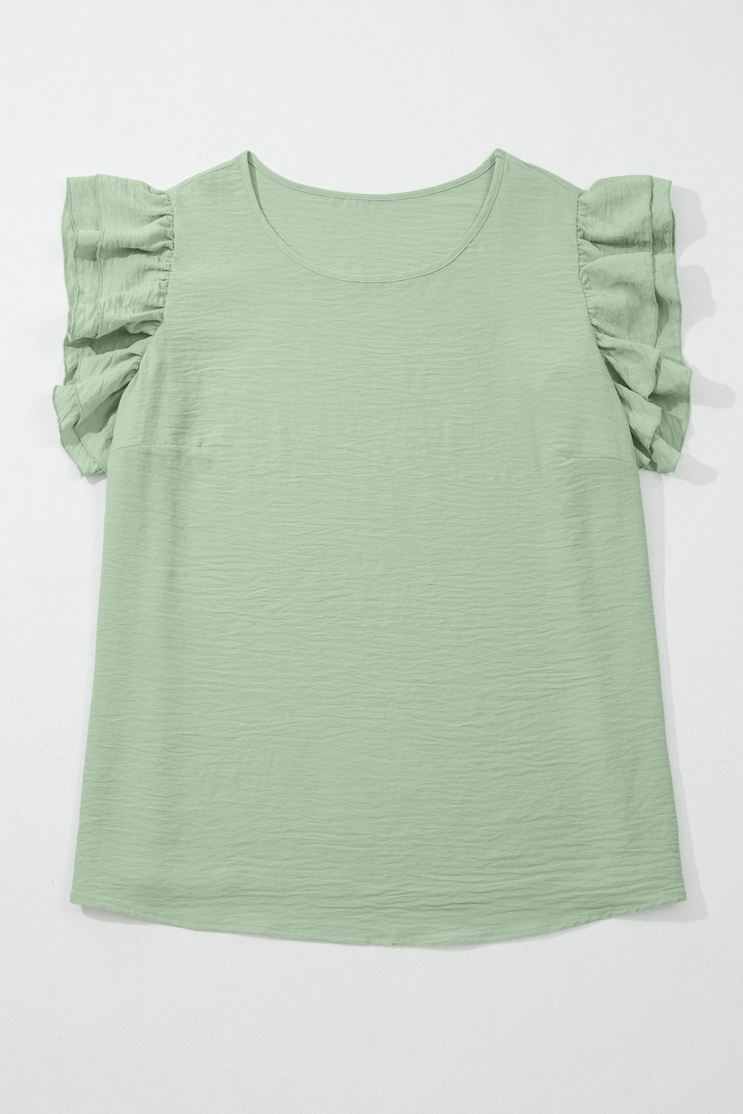 Clearly Aqua Plus Size Crew Neck Ruffle Sleeve Top-Plus Size/Plus Size Tops/Plus Size Tops & Tees-[Adult]-[Female]-2022 Online Blue Zone Planet