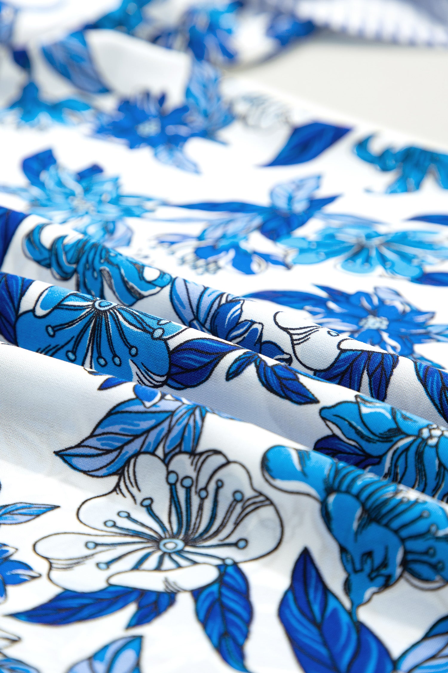 Sky Blue Floral Print Striped Patchwork Long Flounce Sleeve Ricrac Trim V Neck Blouse-Tops/Blouses & Shirts-[Adult]-[Female]-2022 Online Blue Zone Planet