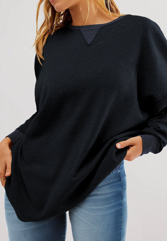 Blue Zone Planet | Round Neck Long Sleeve Sweatshirt-TOPS / DRESSES-[Adult]-[Female]-Dark Navy-M-2022 Online Blue Zone Planet