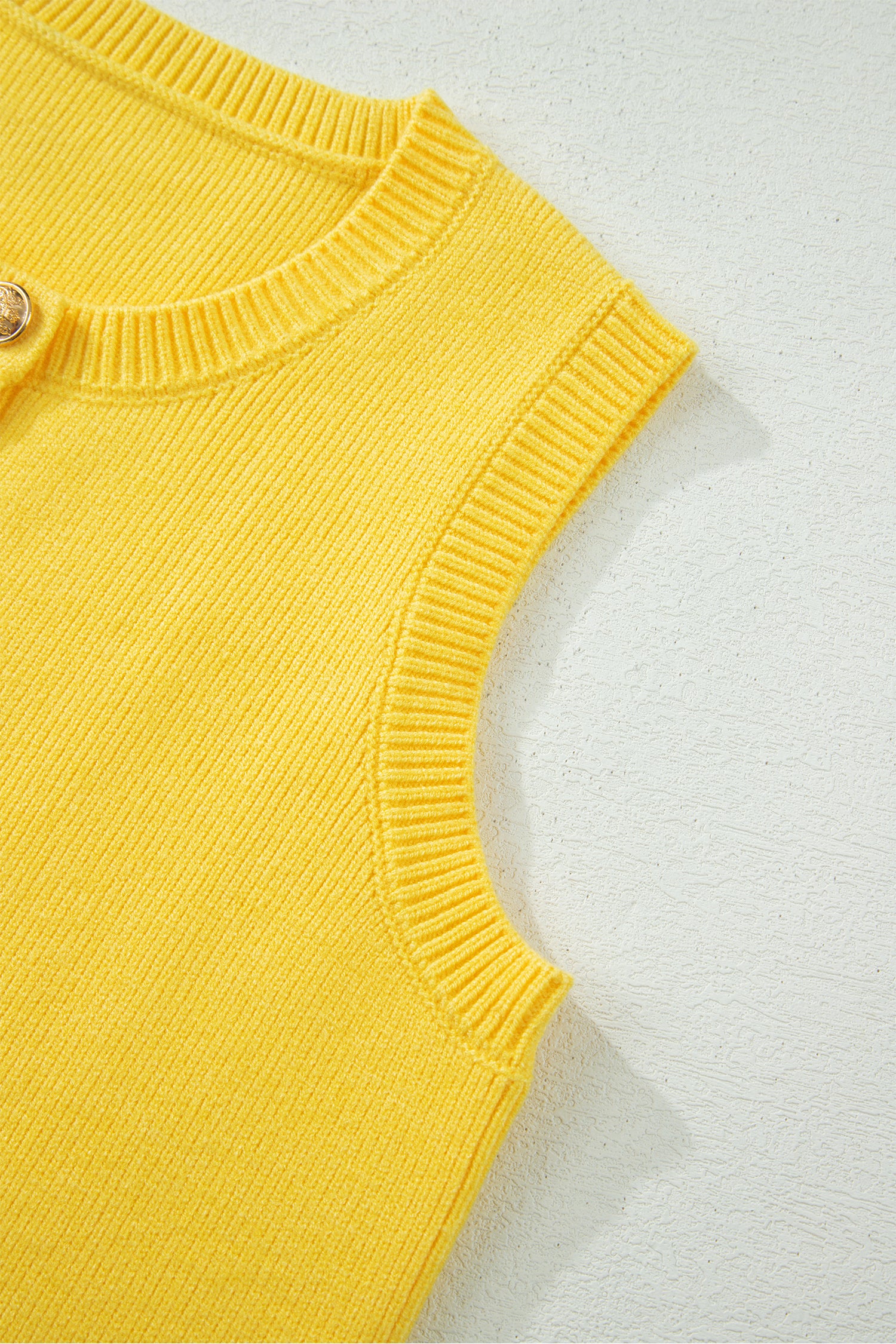 Yellow Cream Solid Color Sleeveless Knit Button Pocketed Sweater-Sweaters & Cardigans/Sweater Vests-[Adult]-[Female]-2022 Online Blue Zone Planet