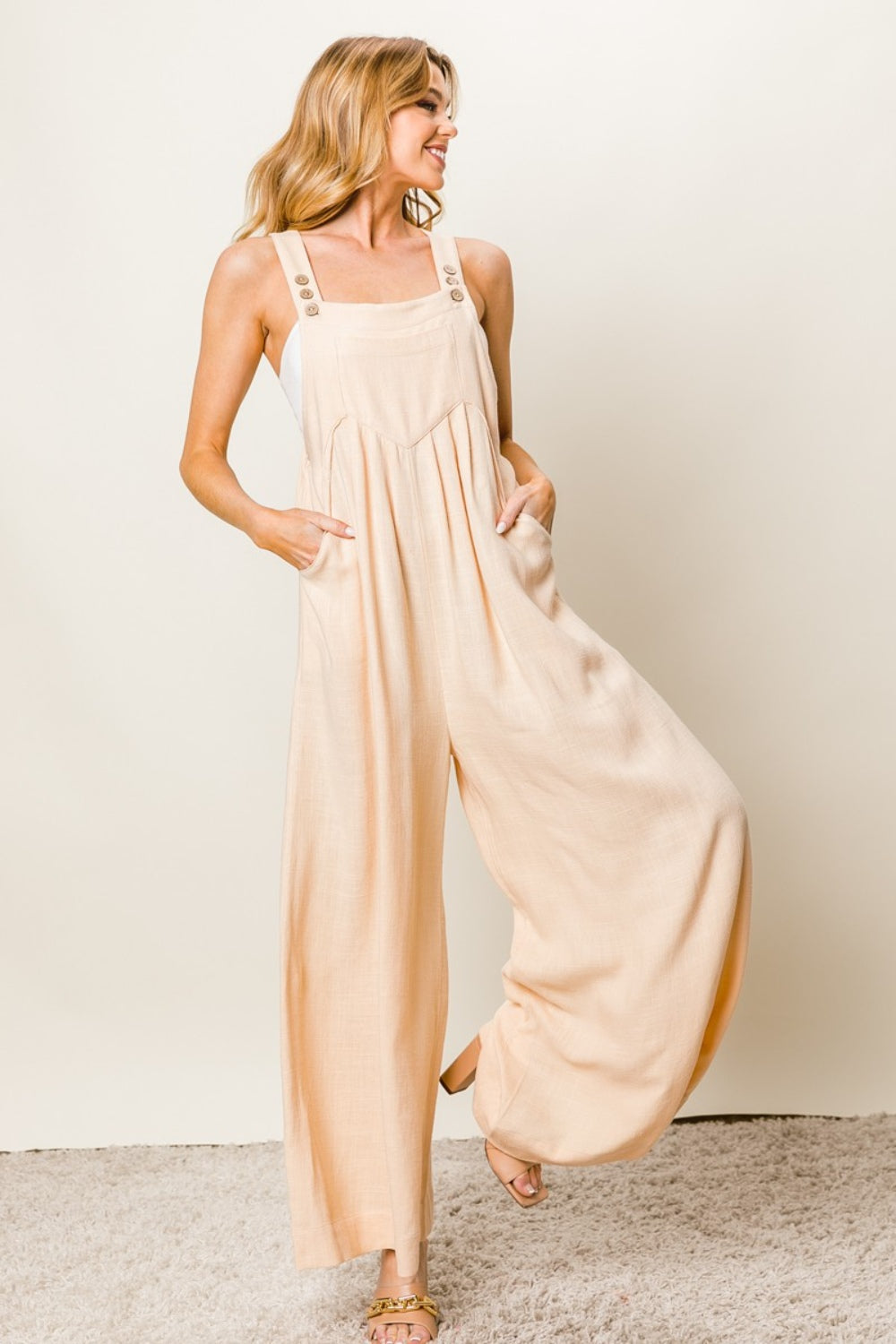 BiBi Texture Sleeveless Wide Leg Jumpsuit-[Adult]-[Female]-2022 Online Blue Zone Planet