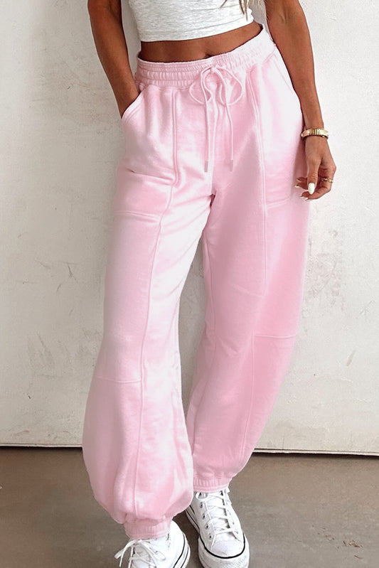 Light Pink Drawstring Waist Patchwork Solid Color Jogger Pants-Bottoms/Pants & Culotte-[Adult]-[Female]-2022 Online Blue Zone Planet