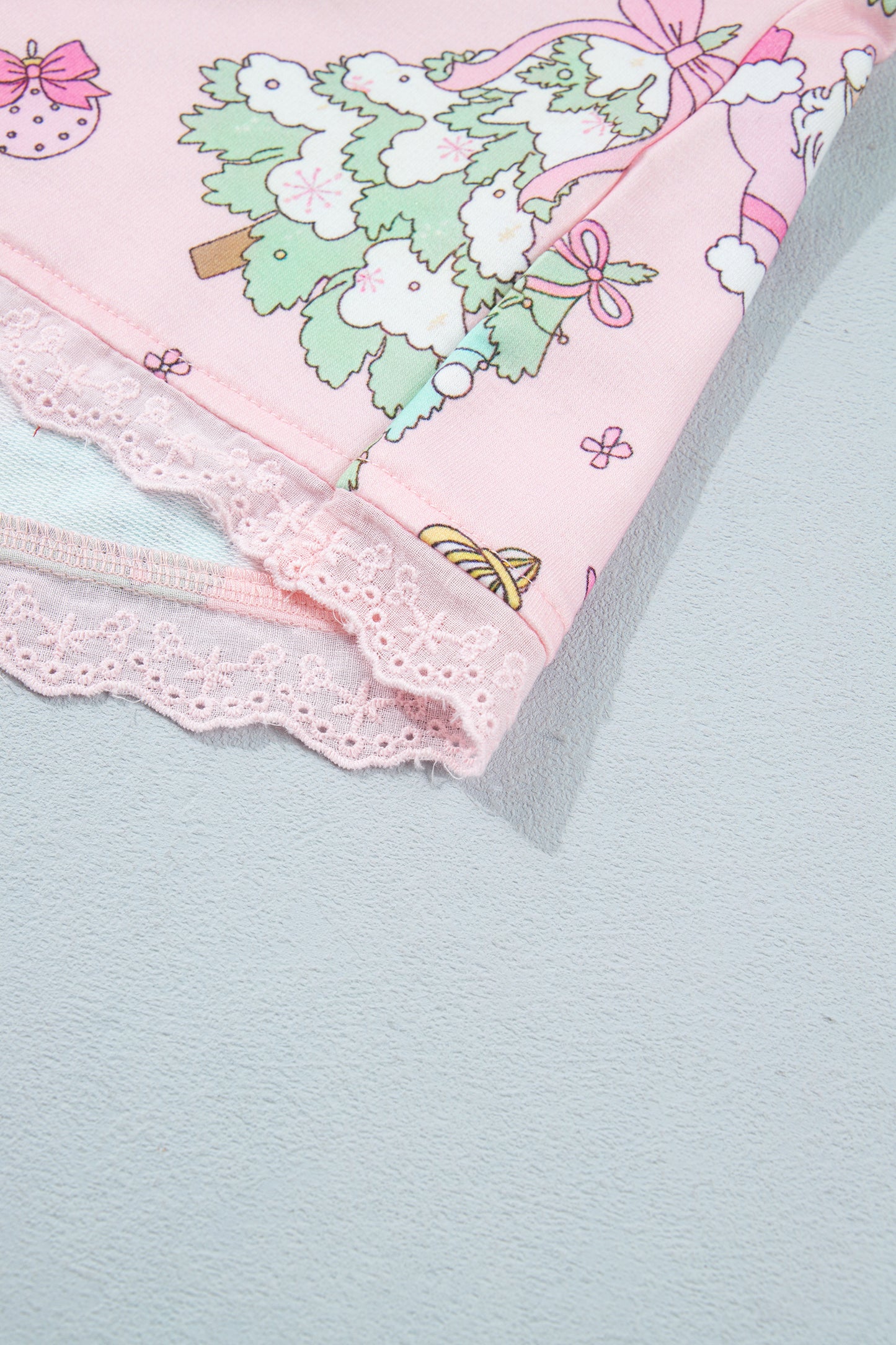 Pink Floral Print Lace Trim Long Sleeve Skirt Set-Two Piece Sets/Two Piece Dresses-[Adult]-[Female]-2022 Online Blue Zone Planet