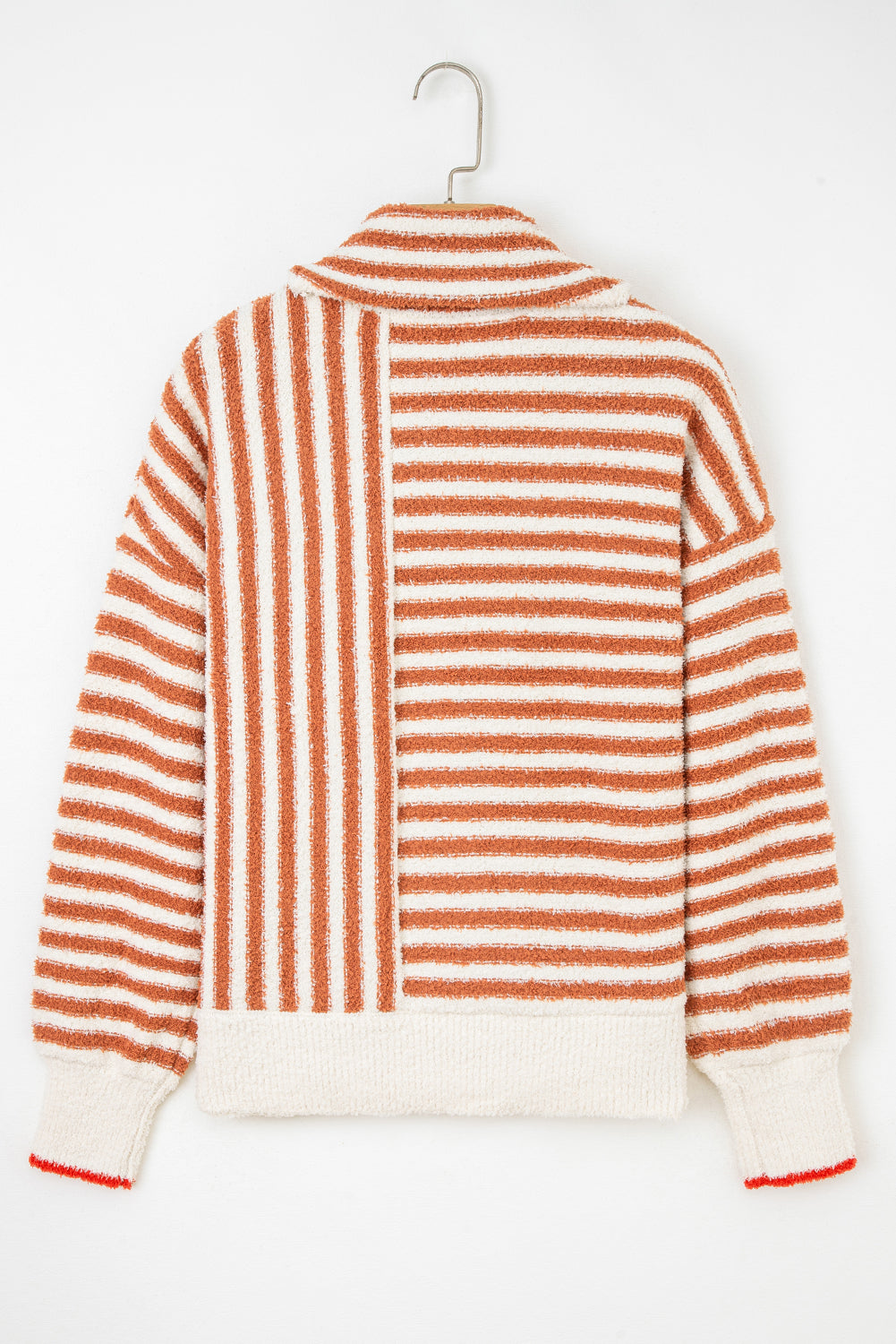 Orange Stripe Cowl Neck Drop Shoulder Sweater-Sweaters & Cardigans/Sweaters-[Adult]-[Female]-2022 Online Blue Zone Planet