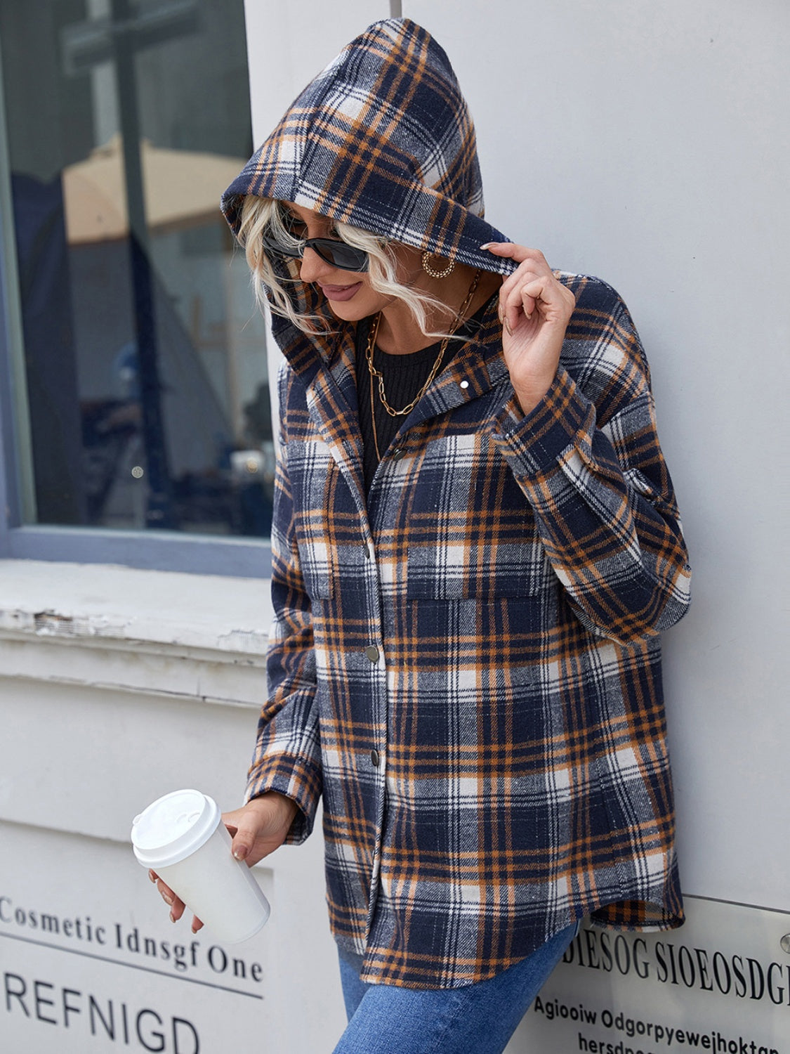 Blue Zone Planet | Plaid Button Up Long Sleeve Hooded Jacket-TOPS / DRESSES-[Adult]-[Female]-2022 Online Blue Zone Planet