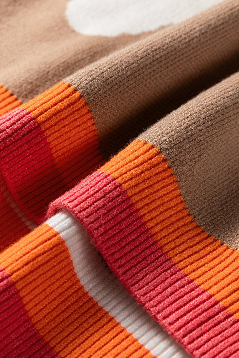 Smoke Gray Big Flower Pattern Contrast Striped Baggy Sweater-TOPS / DRESSES-[Adult]-[Female]-2022 Online Blue Zone Planet