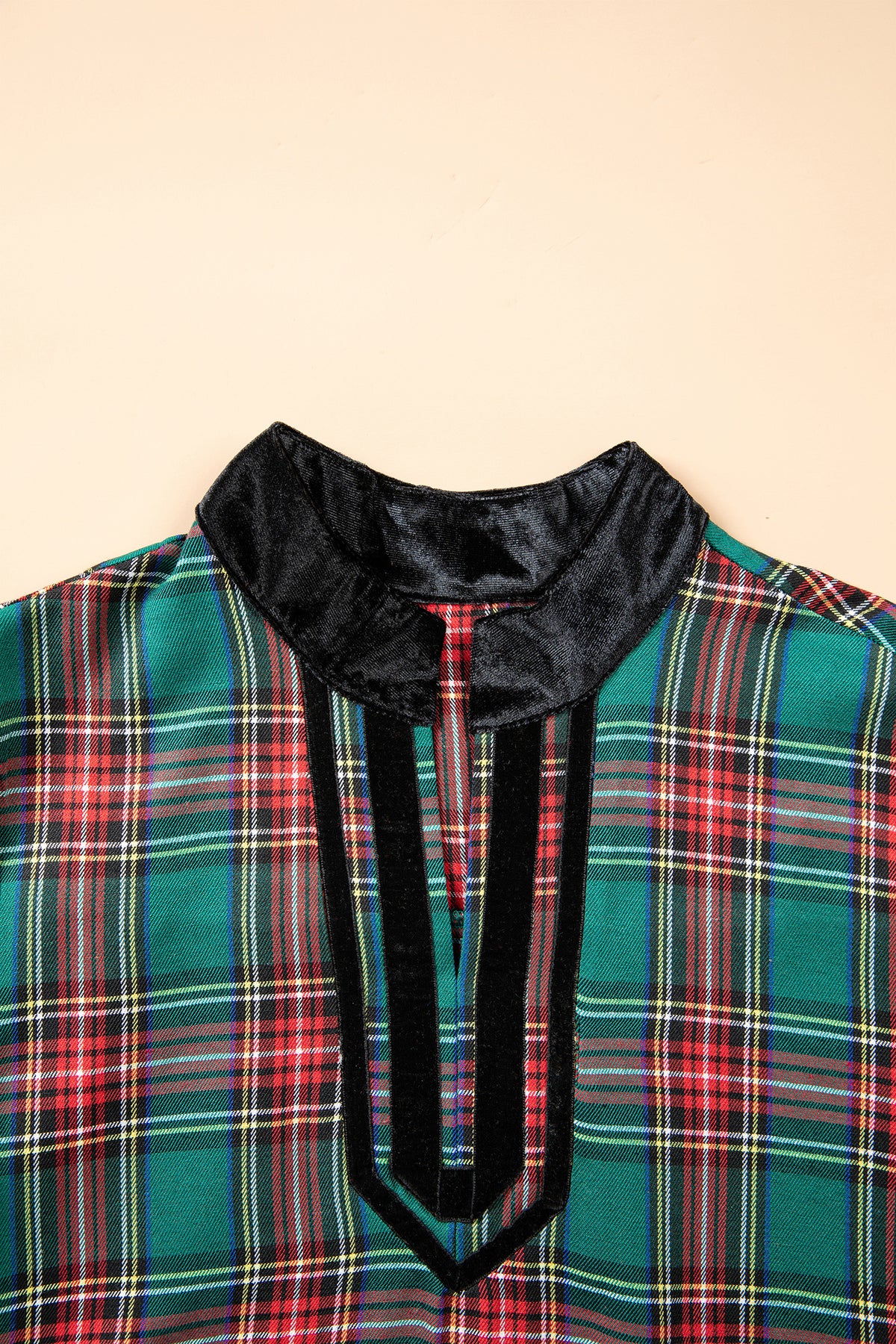 Green Plaid Velvet Trim Pockets Short Shift Dress-TOPS / DRESSES-[Adult]-[Female]-2022 Online Blue Zone Planet