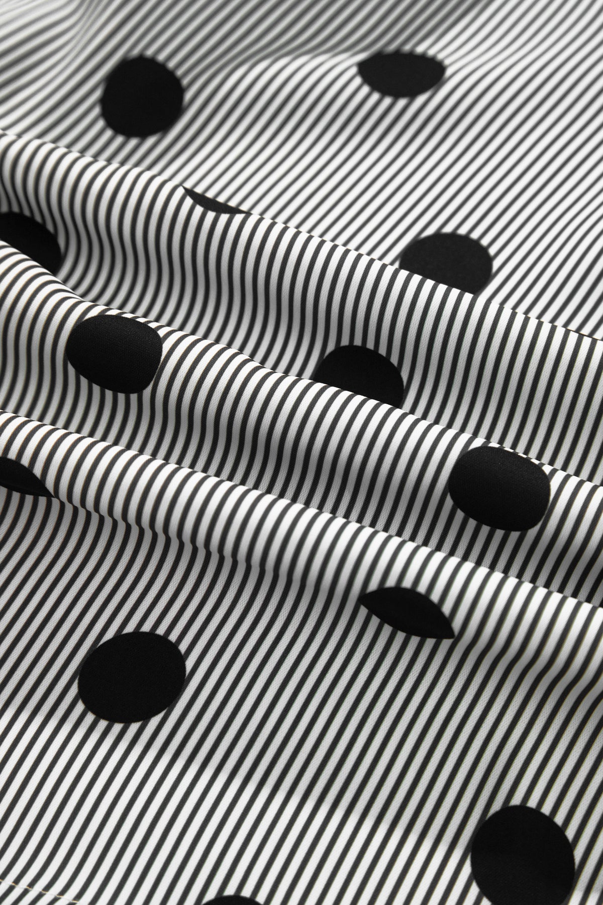 Black white Polka Dot Striped Print Ruffle Stand Neck 3/4 Sleeve Shift Shirt-Tops/Blouses & Shirts-[Adult]-[Female]-2022 Online Blue Zone Planet